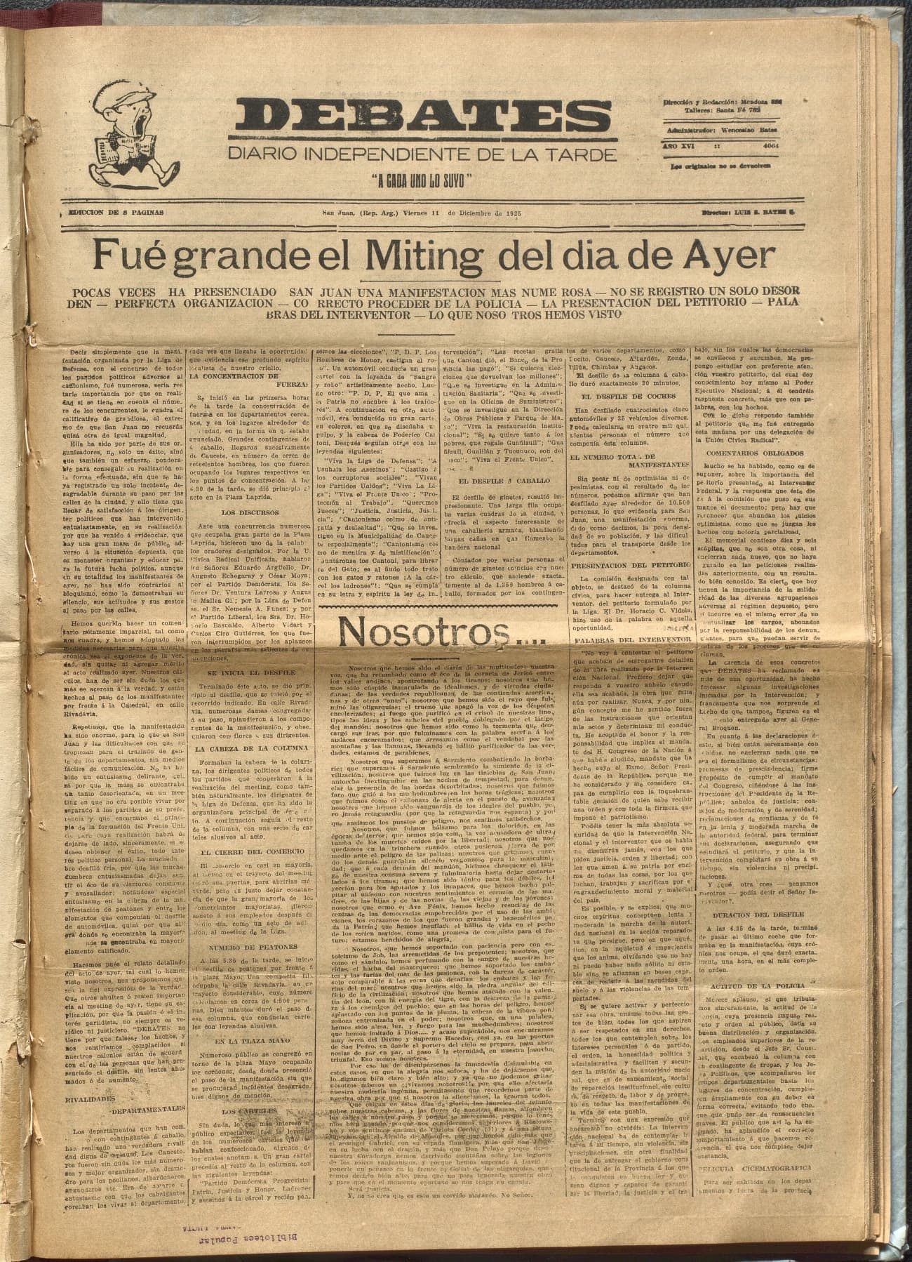Portada · Diario Debates del 11 de diciembre de 1925
