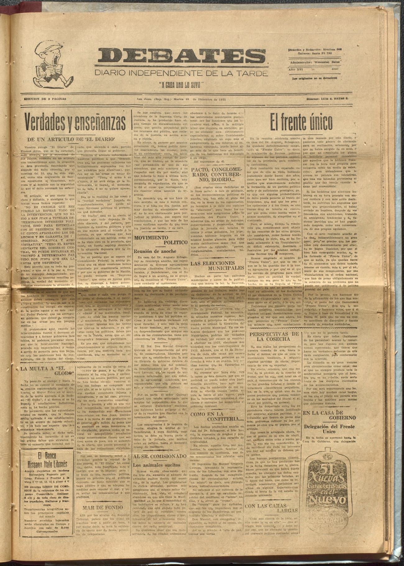 Portada · Diario Debates del 15 de diciembre de 1925