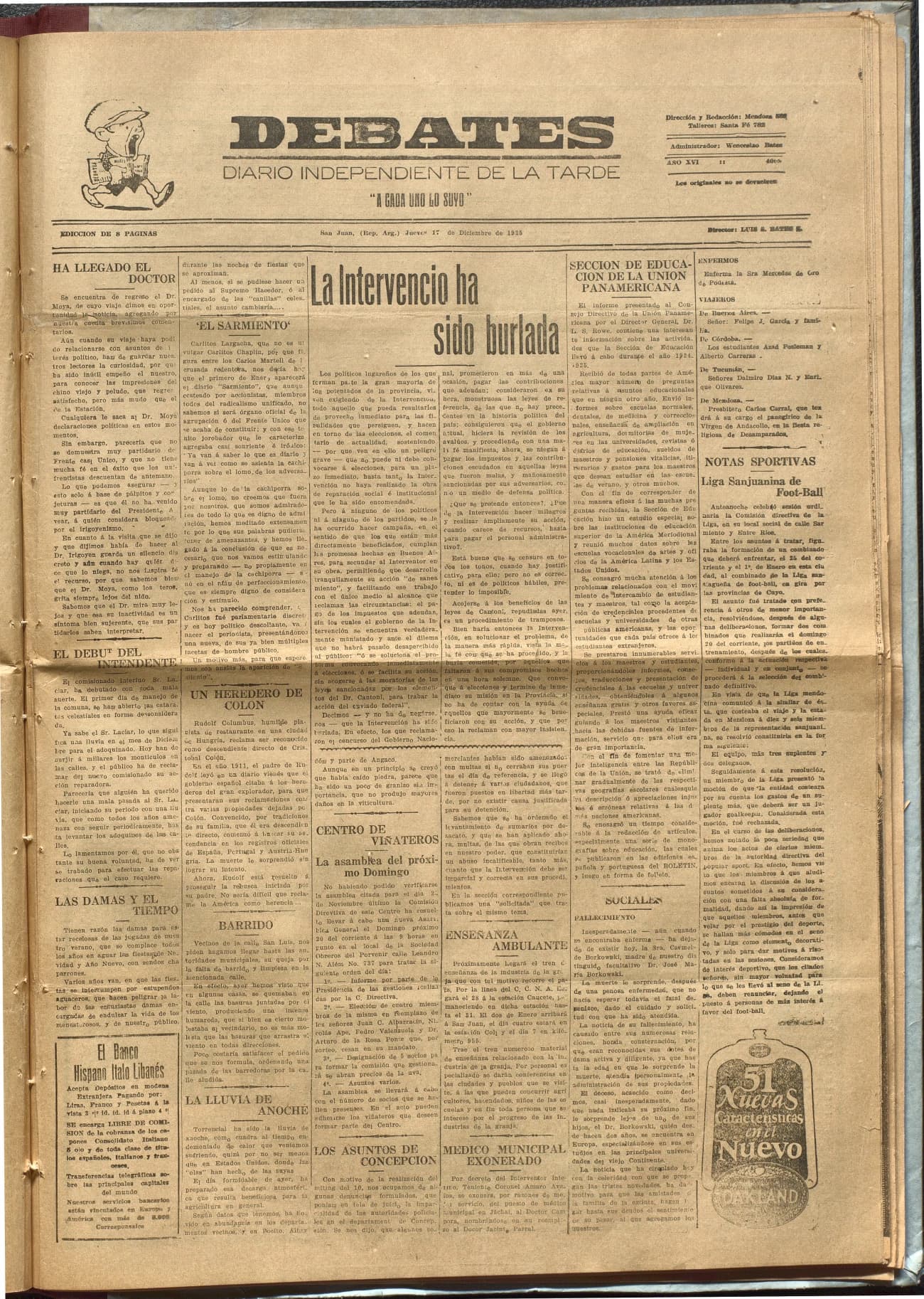 Portada · Diario Debates del 17 de diciembre de 1925
