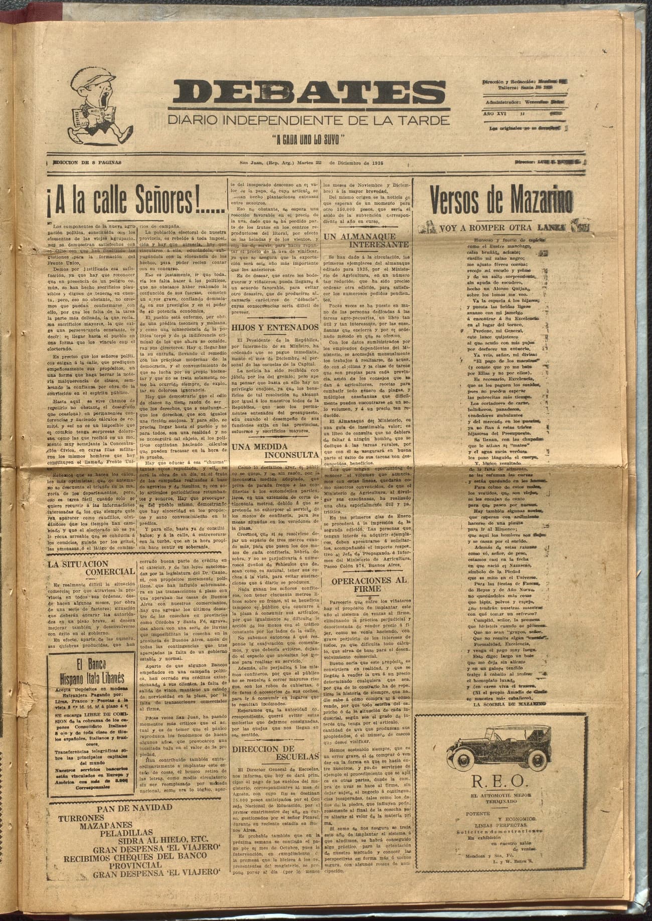 Portada · Diario Debates del 22 de diciembre de 1925