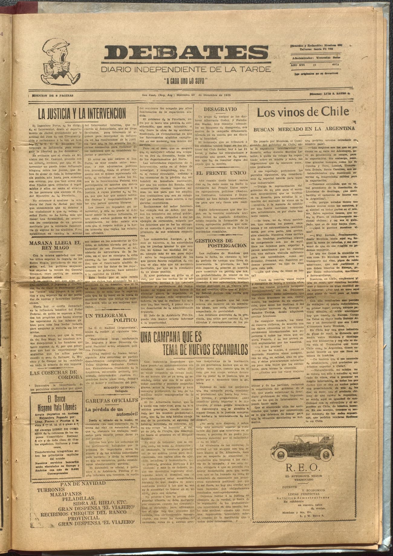 Portada · Diario Debates del 23 de diciembre de 1925