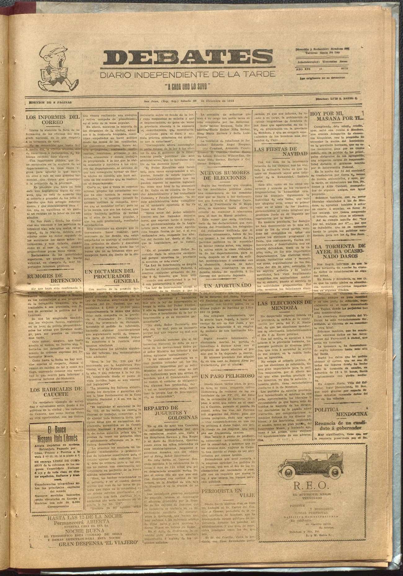 Portada · Diario Debates del 26 de diciembre de 1925
