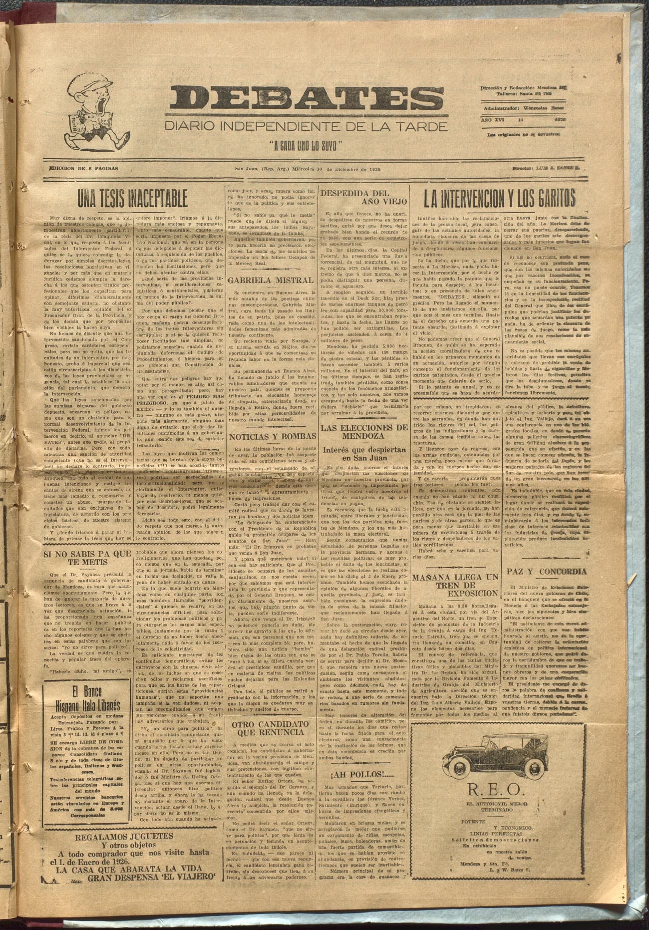 Portada · Diario Debates del 30 de diciembre de 1925