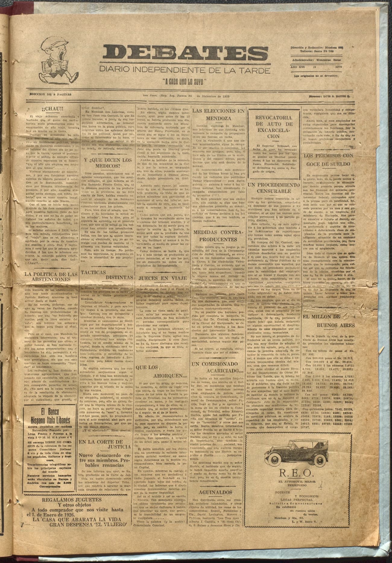 Portada · Diario Debates del 31 de diciembre de 1925