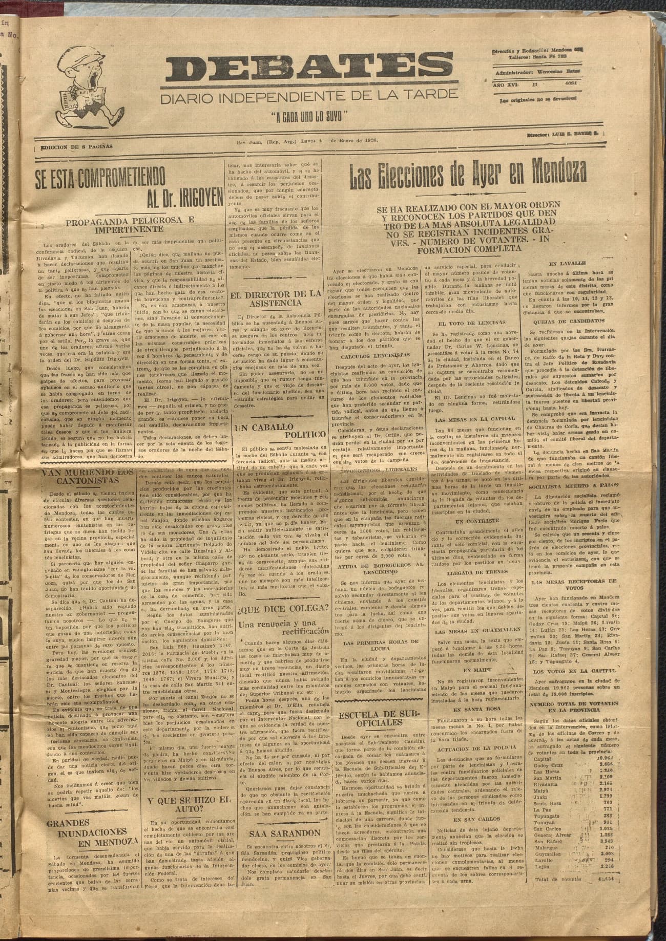 Portada · Diario Debates del 4 de enero de 1926