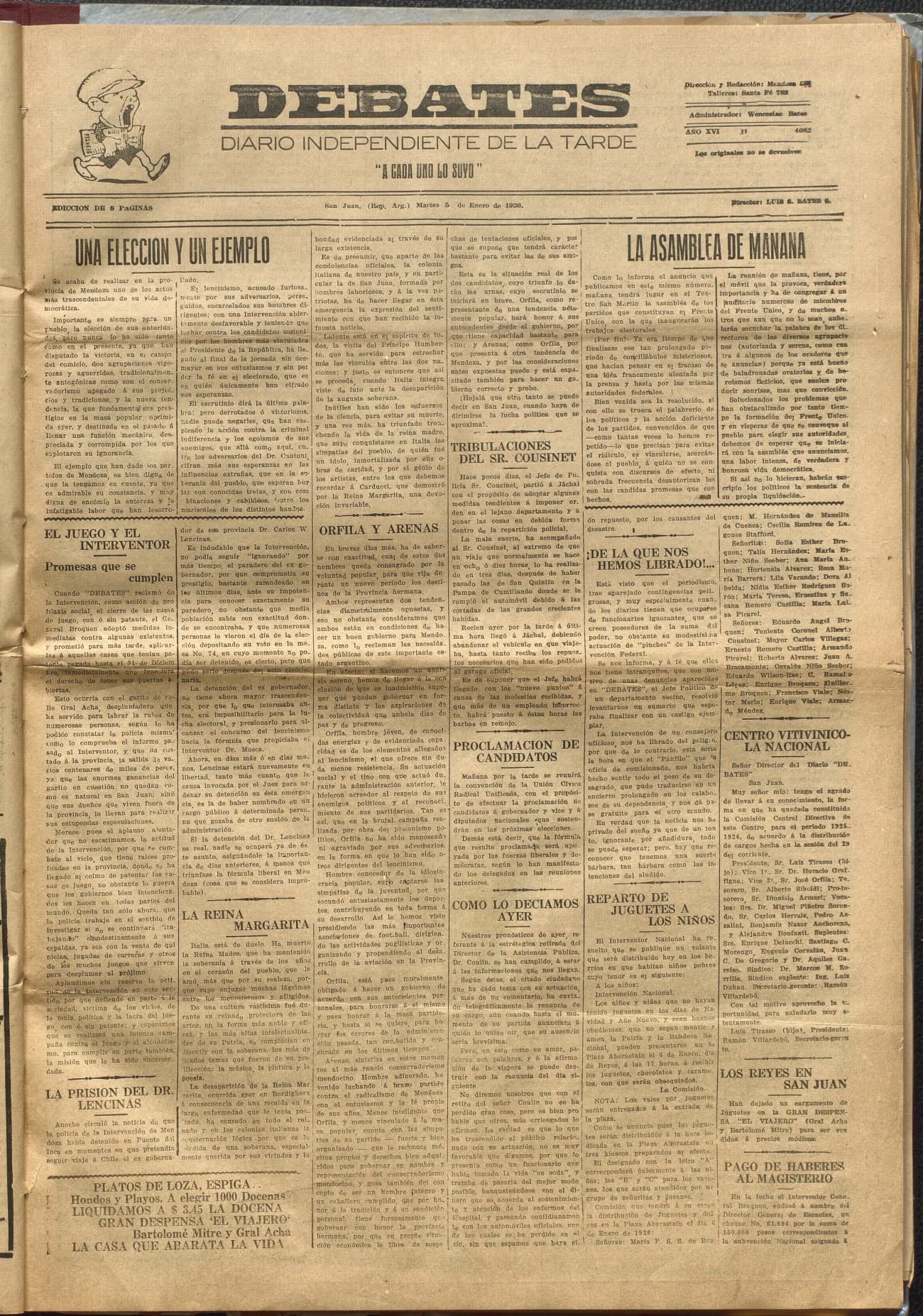 Portada · Diario Debates del 5 de enero de 1926