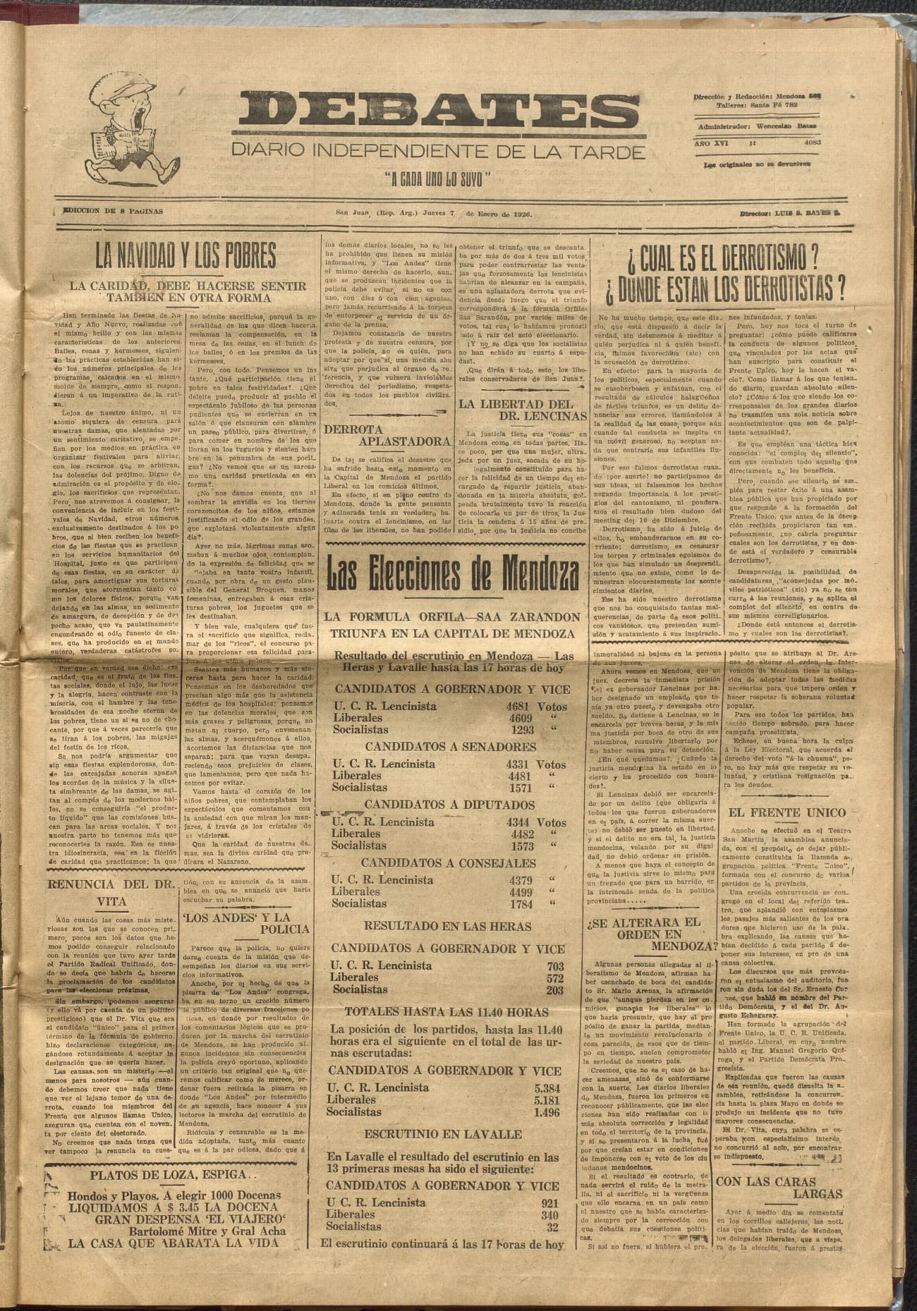 Portada · Diario Debates del 7 de enero de 1926