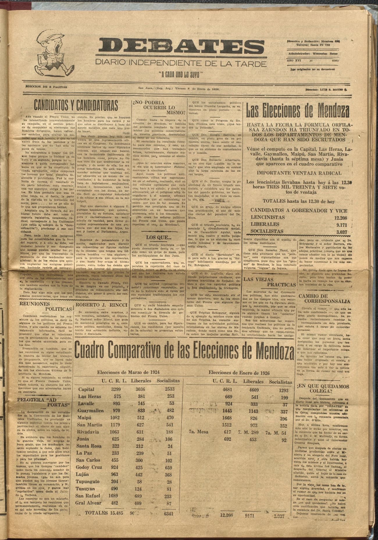 Portada · Diario Debates del 8 de enero de 1926