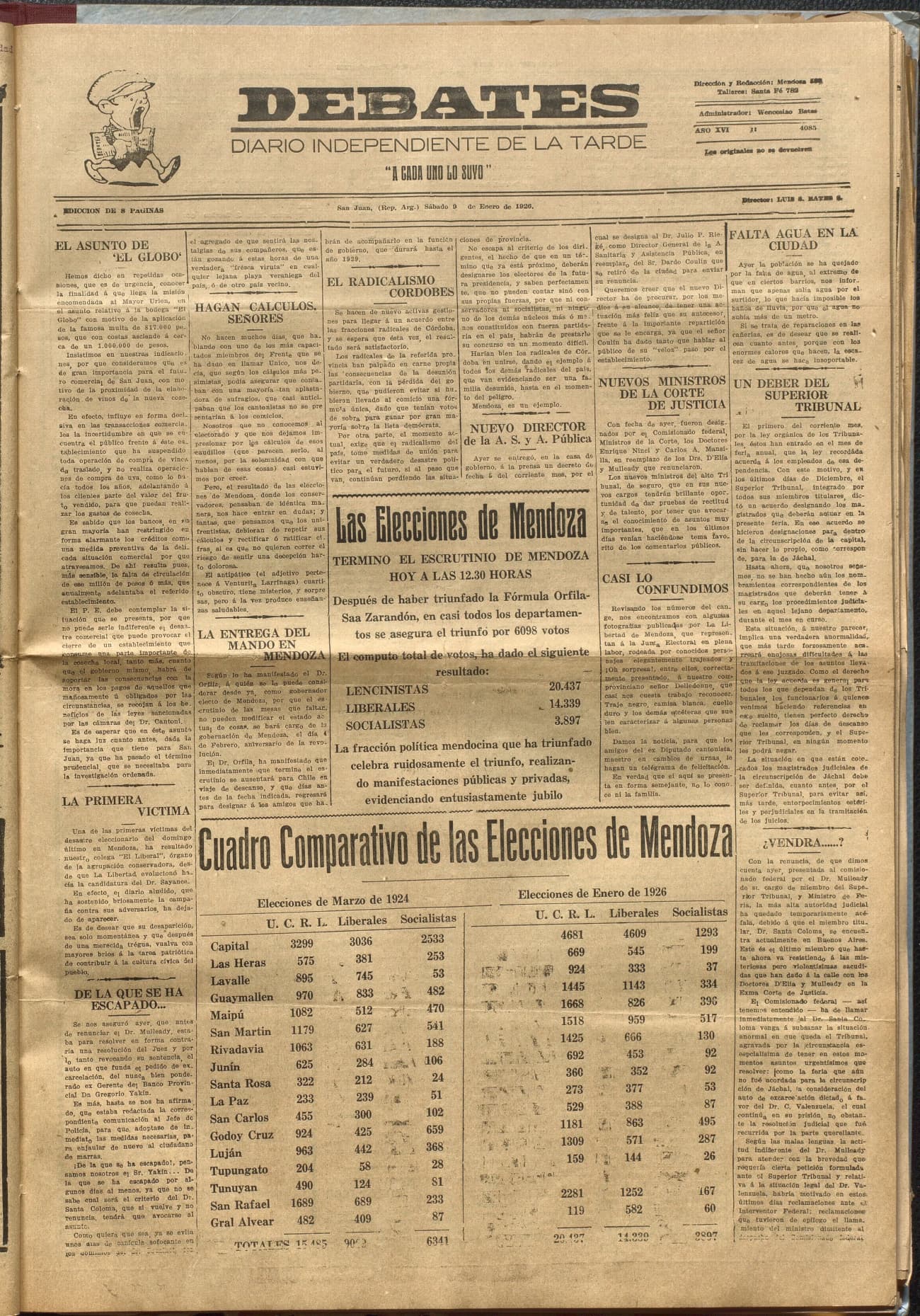 Portada · Diario Debates del 9 de enero de 1926