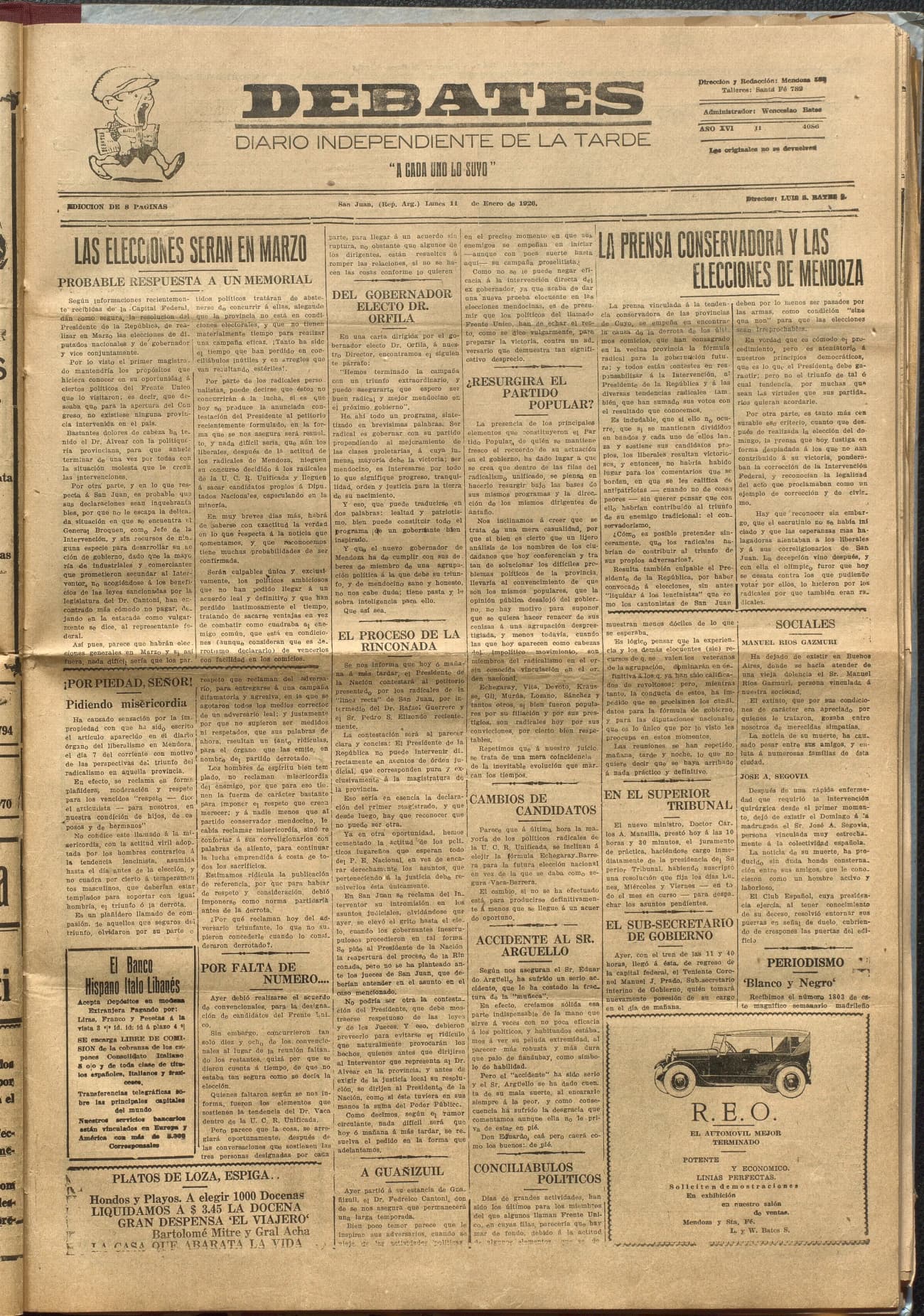 Portada · Diario Debates del 11 de enero de 1926