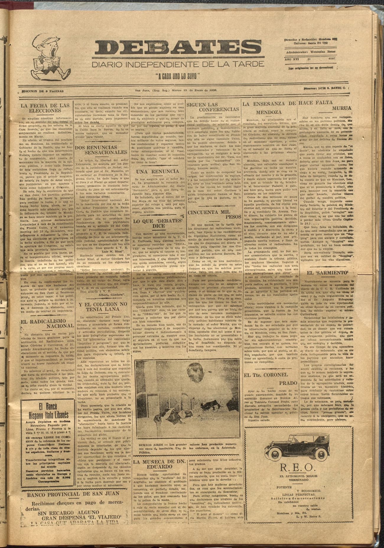 Portada · Diario Debates del 12 de enero de 1926