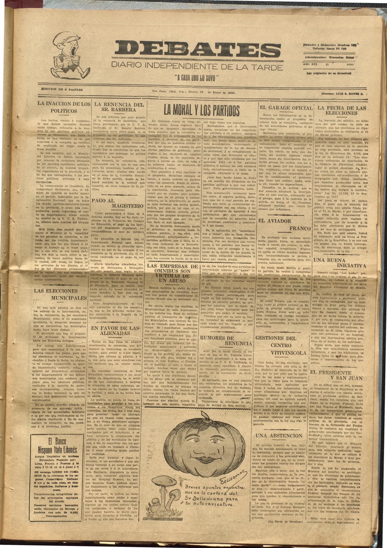 Portada · Diario Debates del 19 de enero de 1926