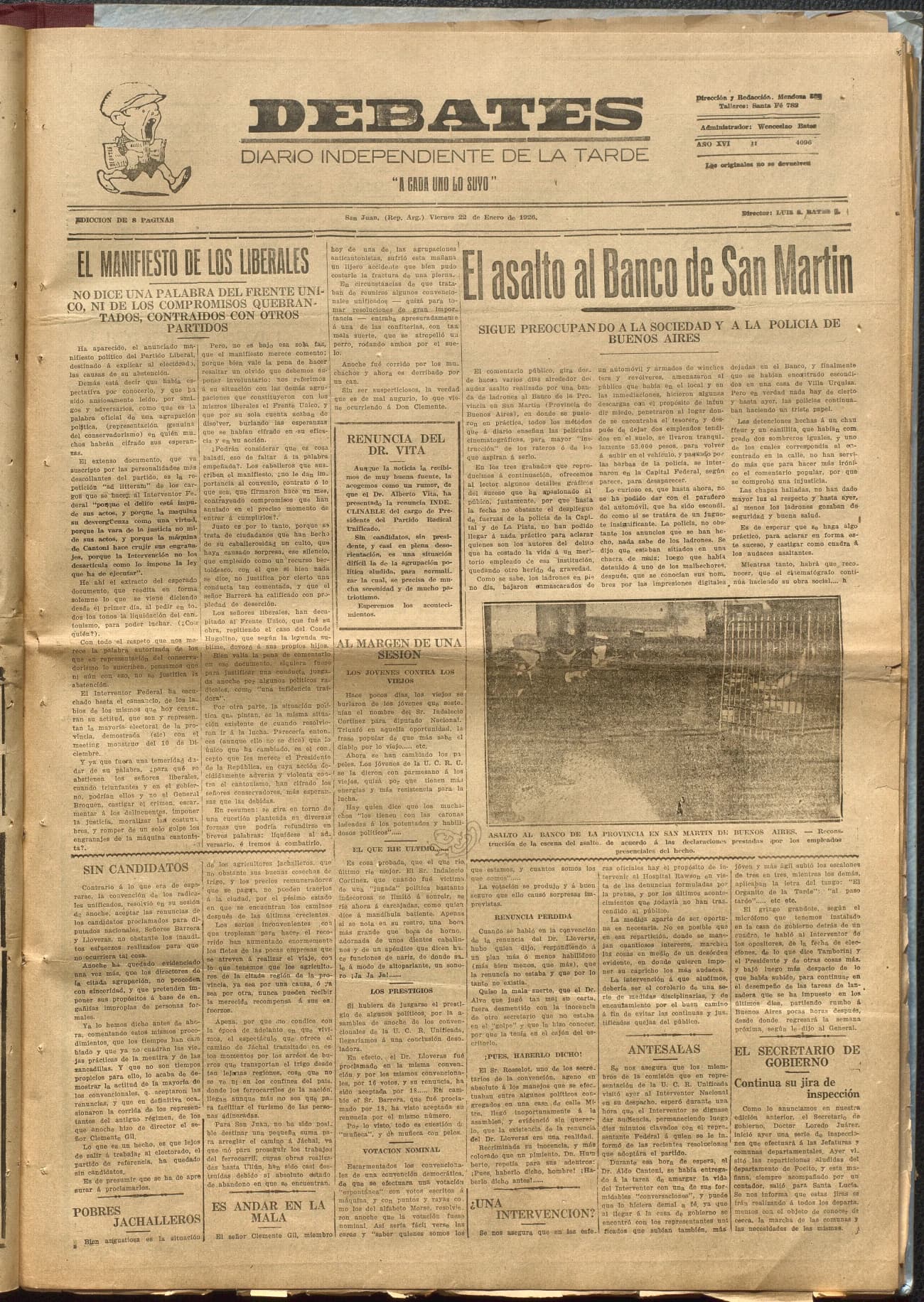 Portada · Diario Debates del 22 de enero de 1926