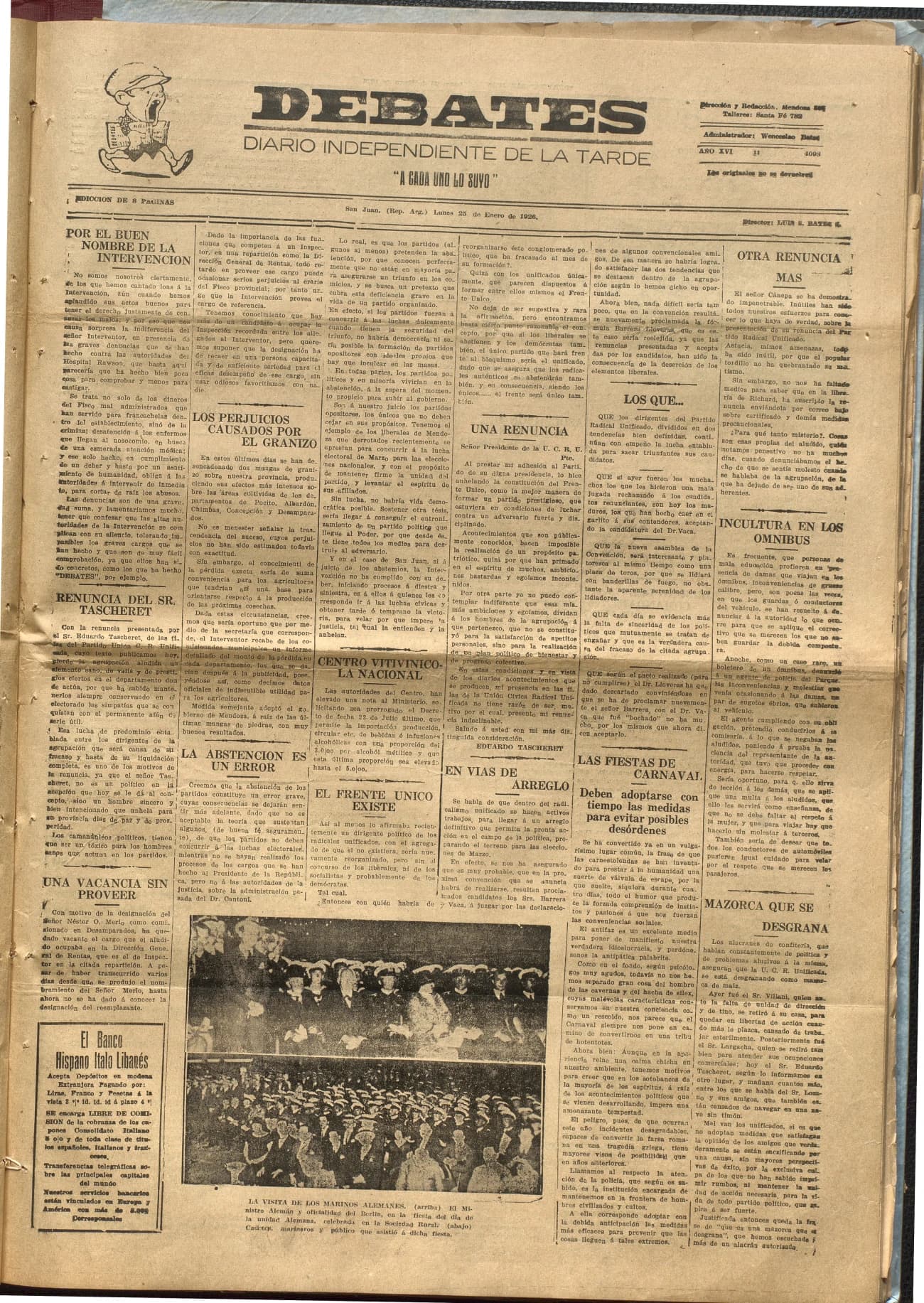 Portada · Diario Debates del 25 de enero de 1926