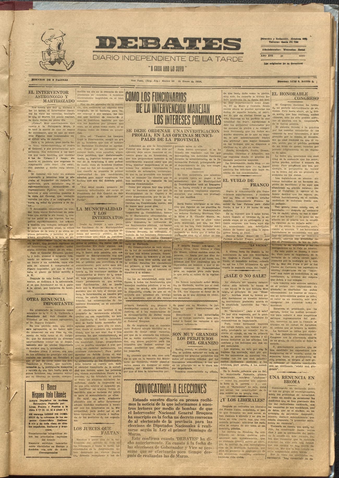 Portada · Diario Debates del 26 de enero de 1926