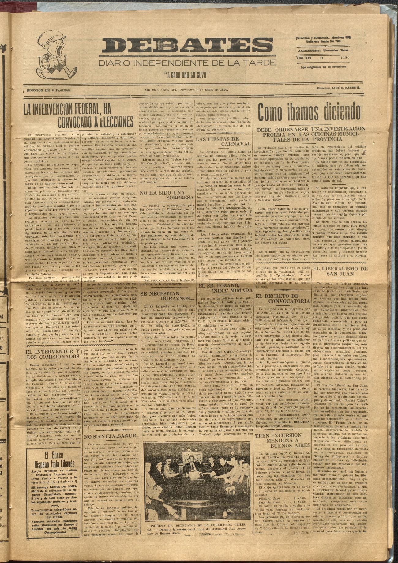 Portada · Diario Debates del 27 de enero de 1926