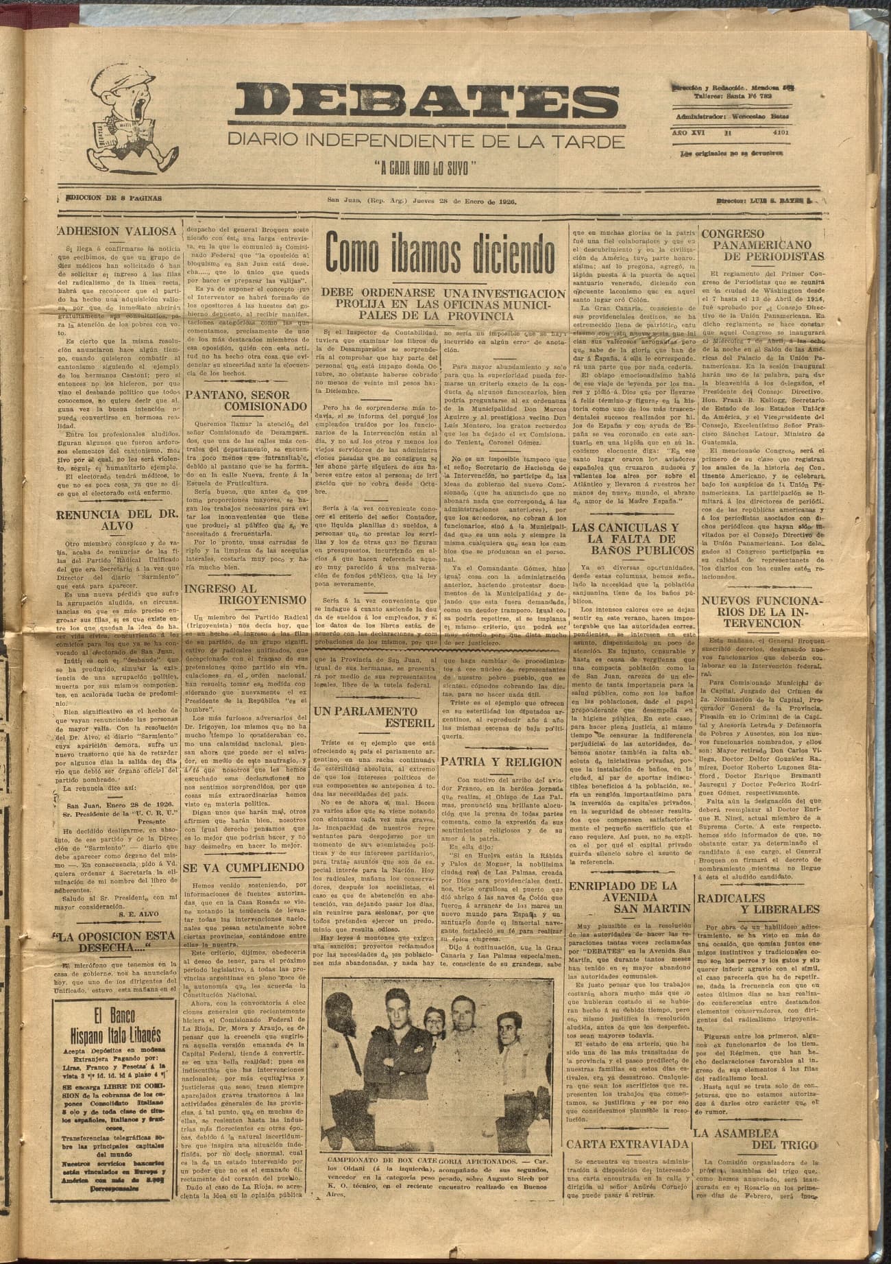 Portada · Diario Debates del 28 de enero de 1926
