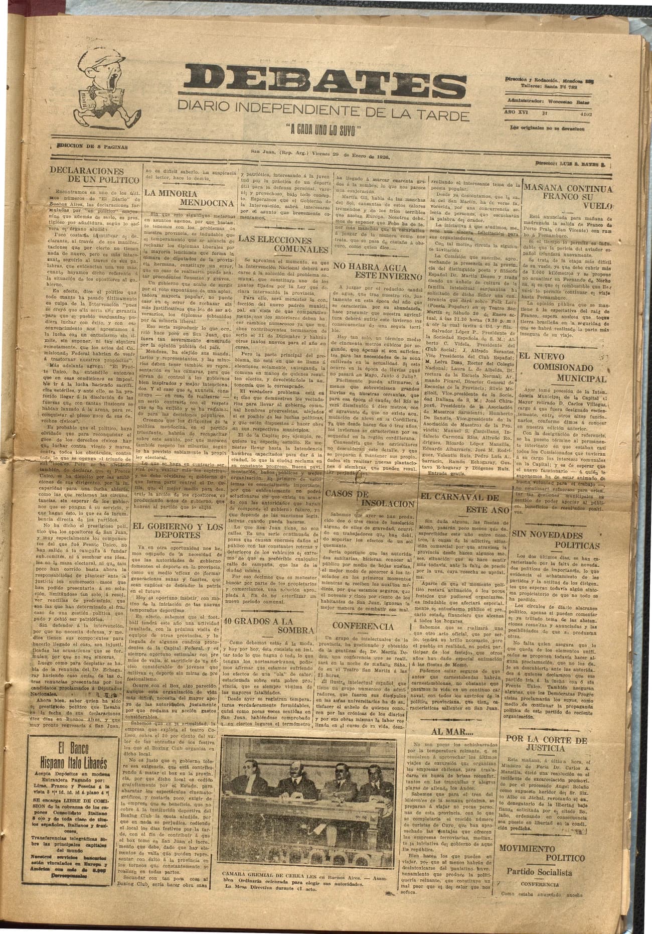 Portada · Diario Debates del 29 de enero de 1926