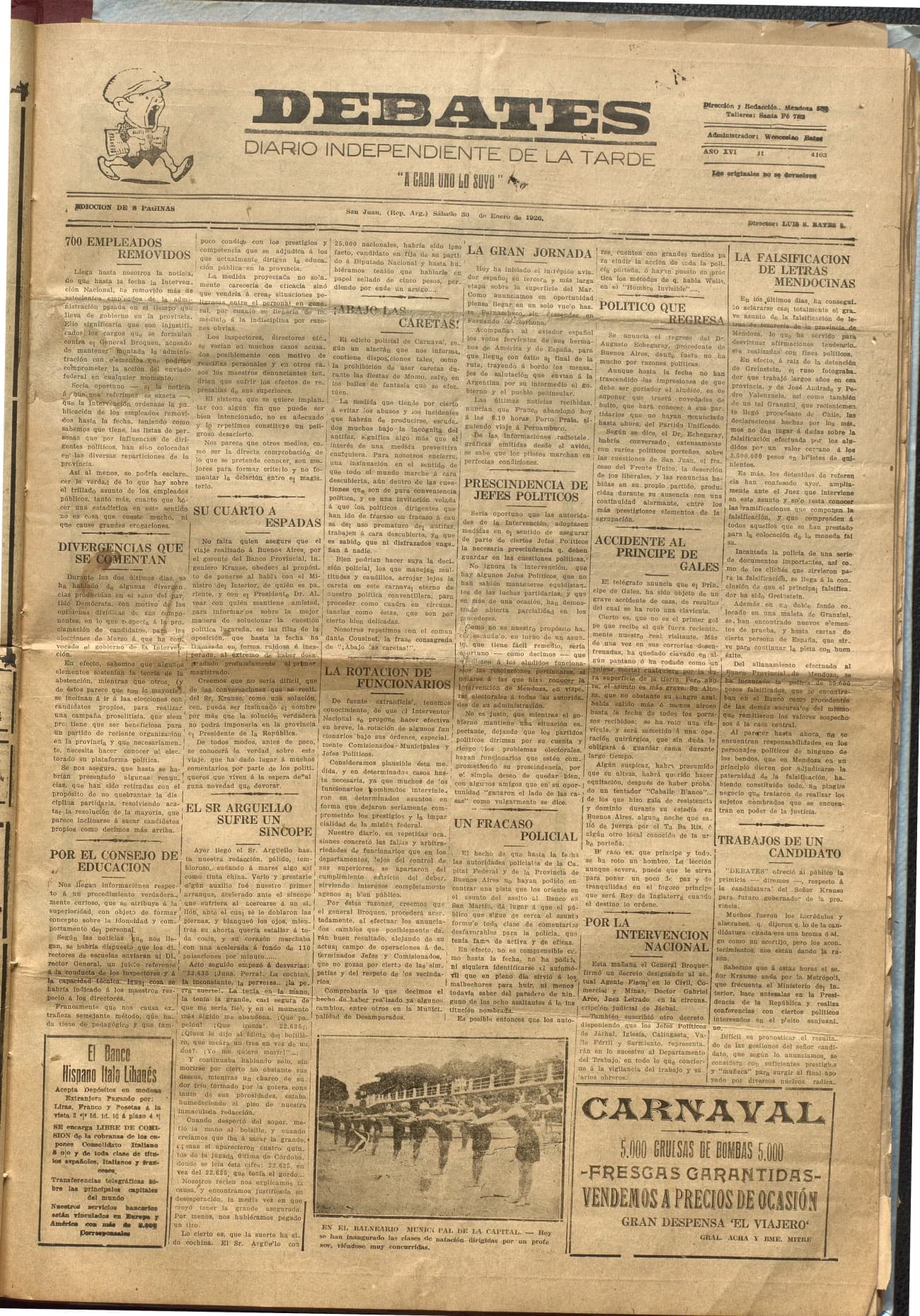 Portada · Diario Debates del 30 de enero de 1926