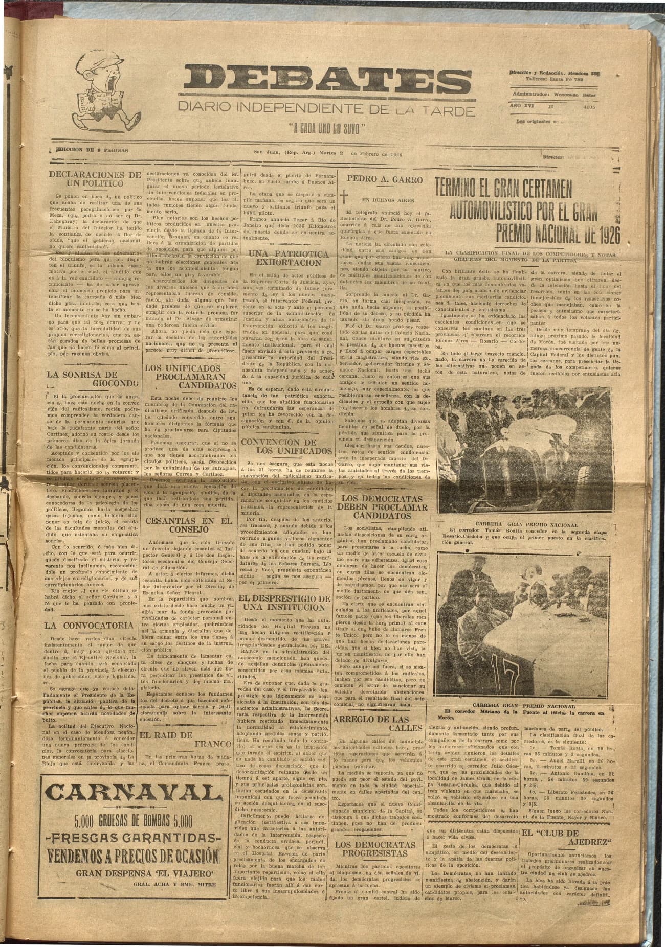 Portada · Diario Debates del 2 de febrero de 1926