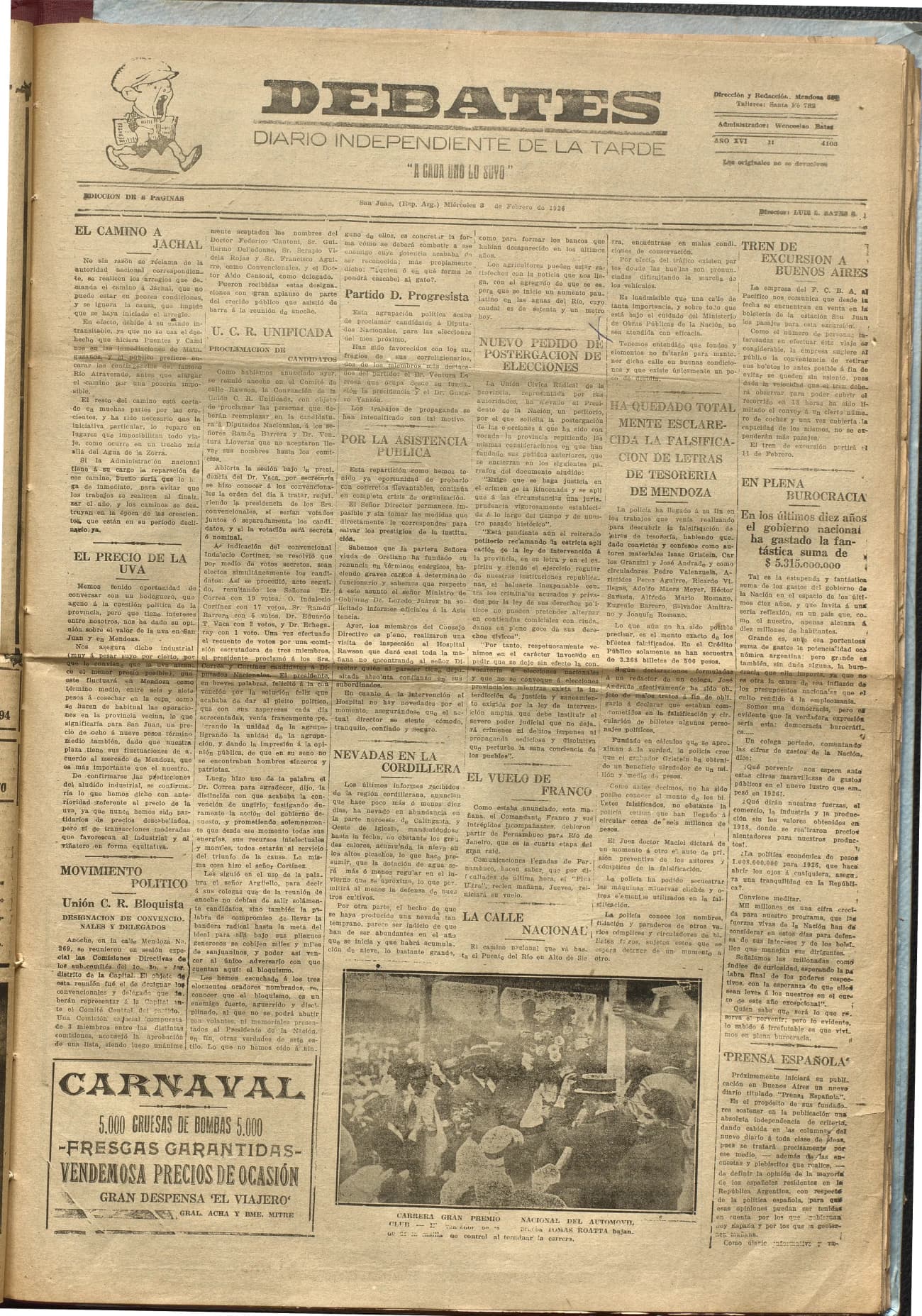 Portada · Diario Debates del 3 de febrero de 1926