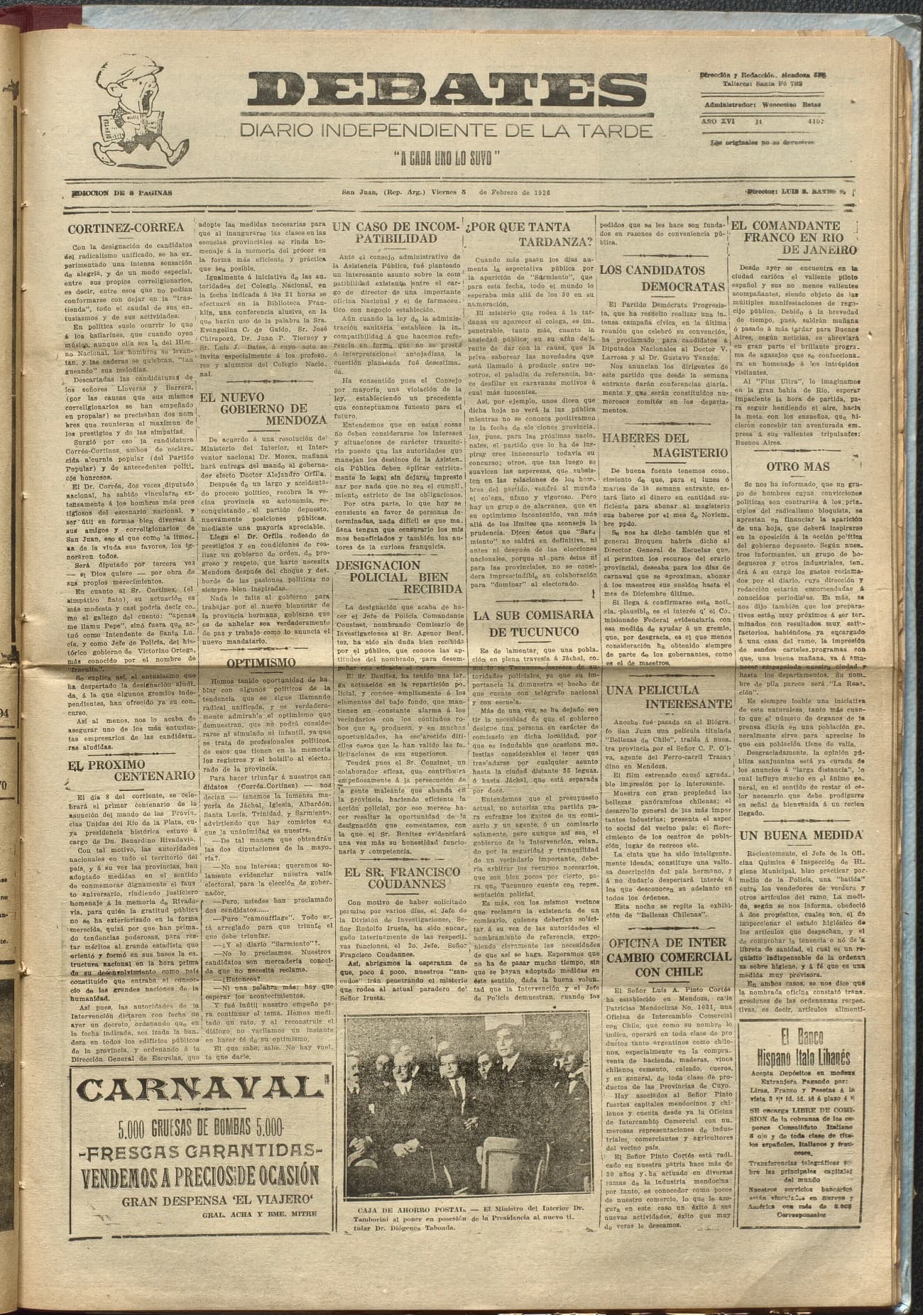 Portada · Diario Debates del 5 de febrero de 1926