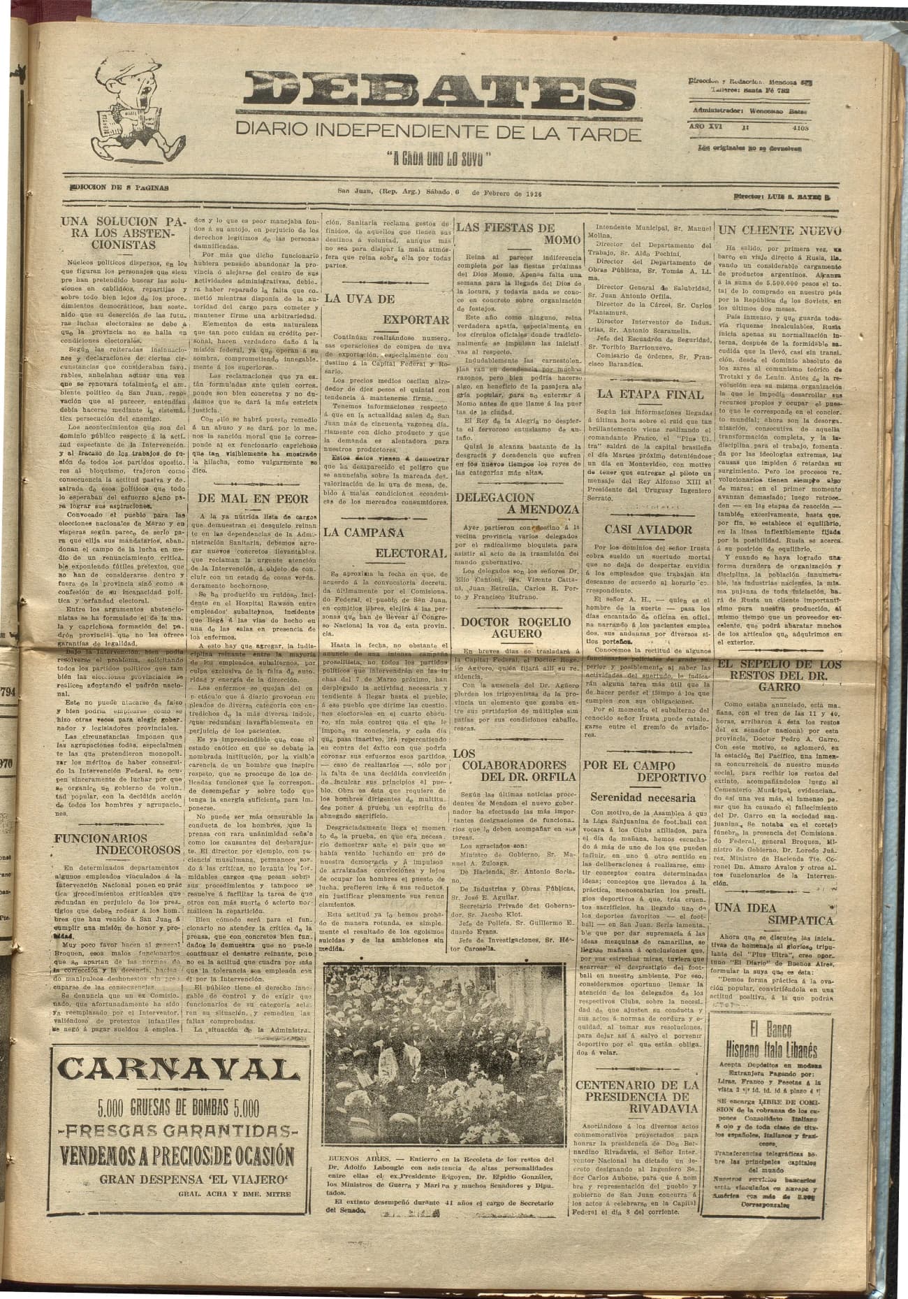 Portada · Diario Debates del 6 de febrero de 1926