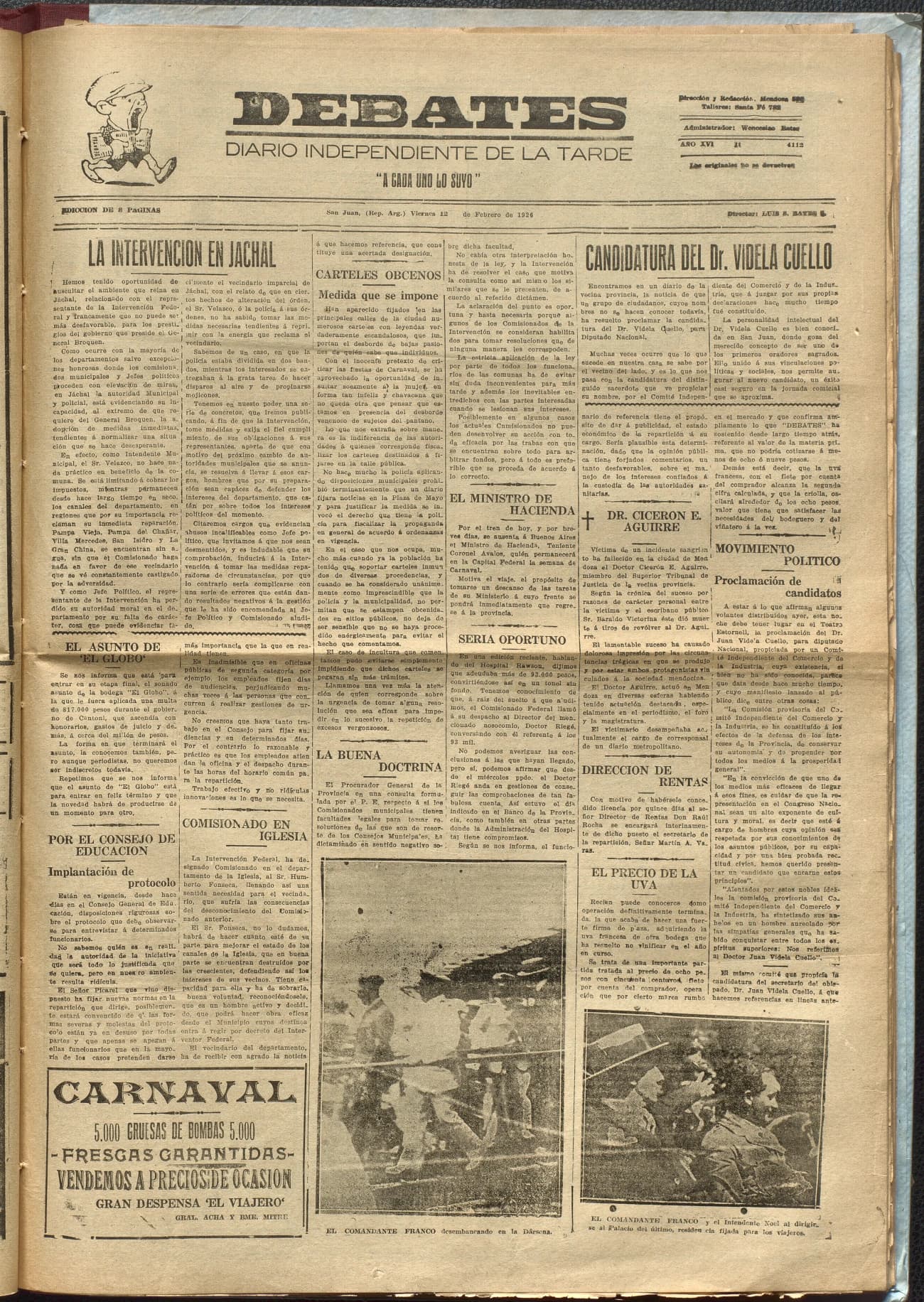 Portada · Diario Debates del 12 de febrero de 1926