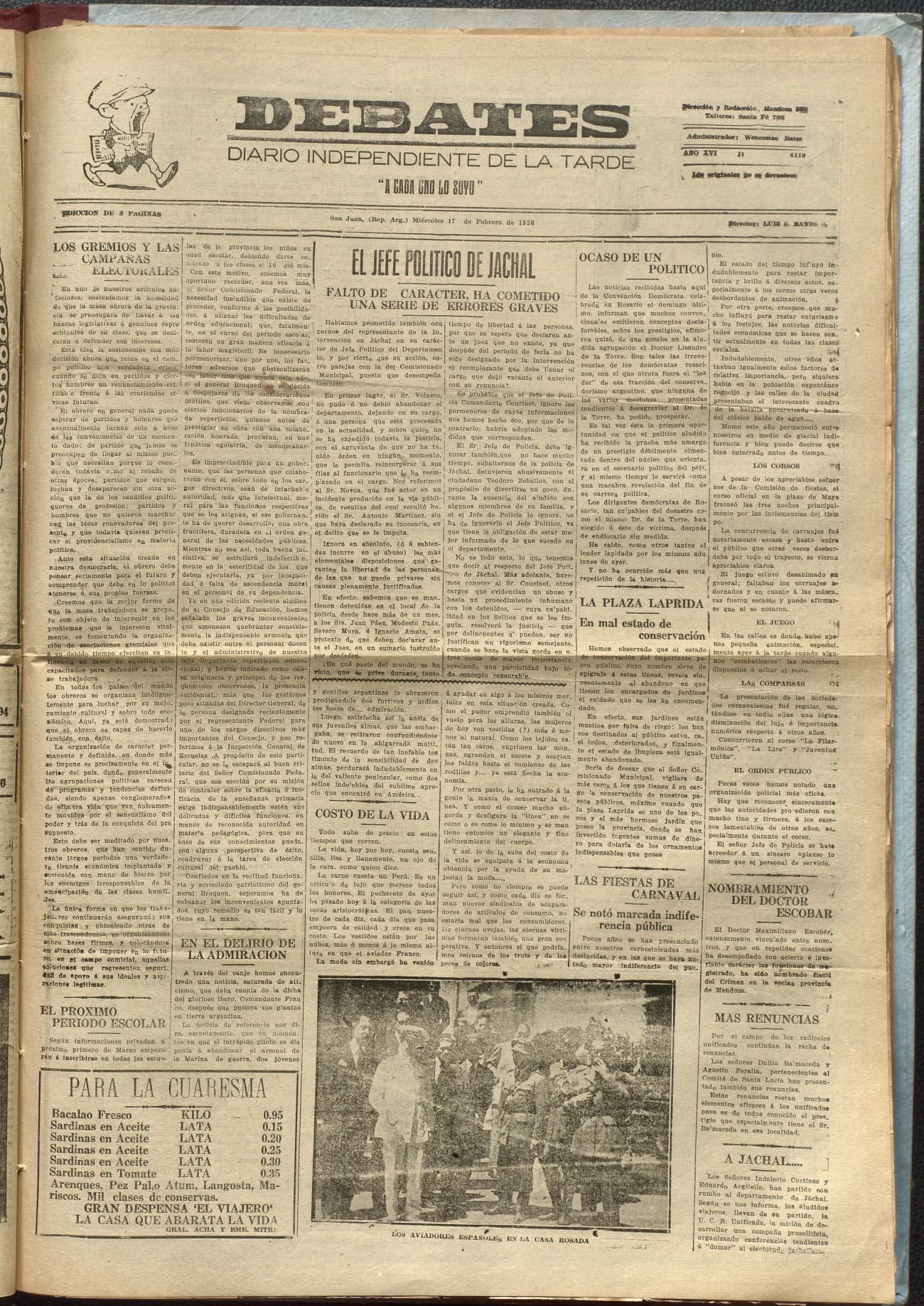 Portada · Diario Debates del 17 de febrero de 1926