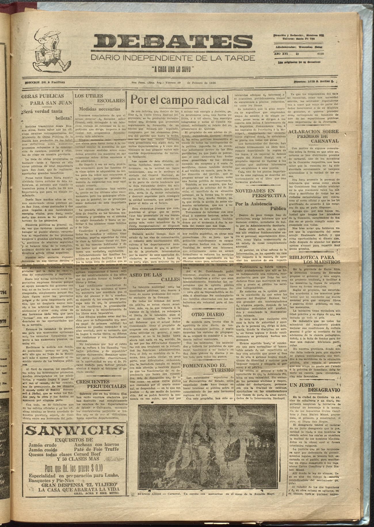 Portada · Diario Debates del 19 de febrero de 1926