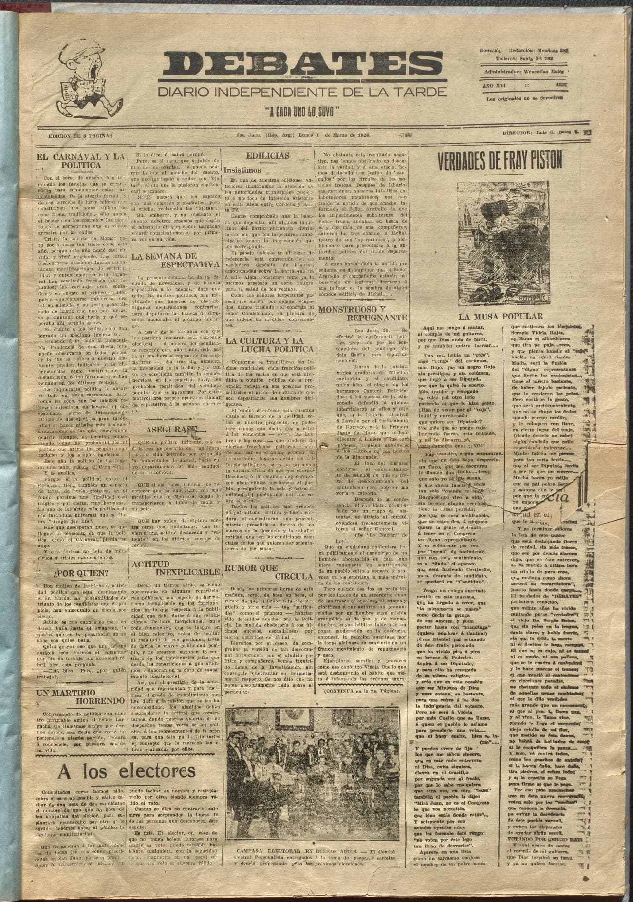 Portada · Diario Debates del 1 de marzo de 1926