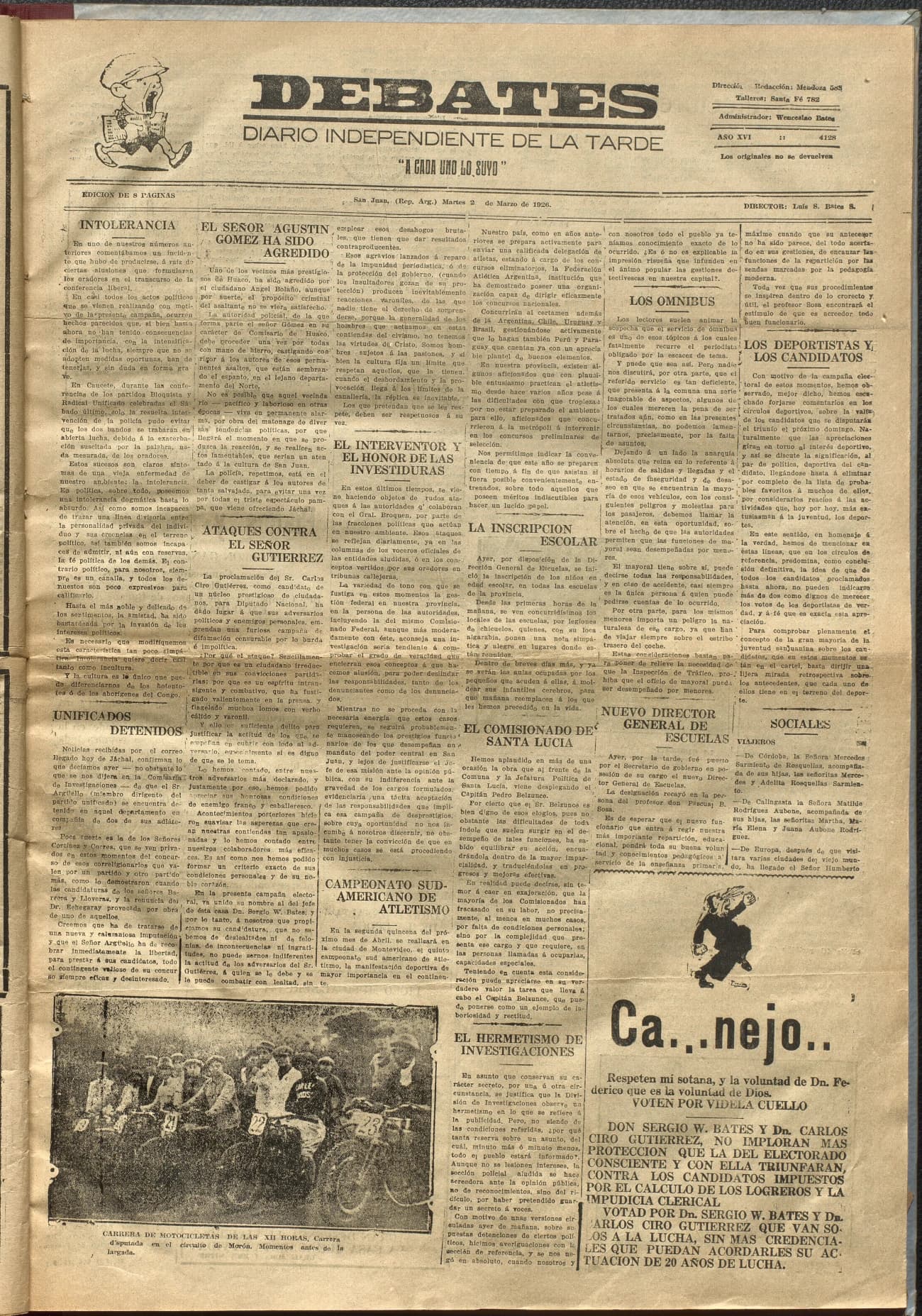 Portada · Diario Debates del 2 de marzo de 1926