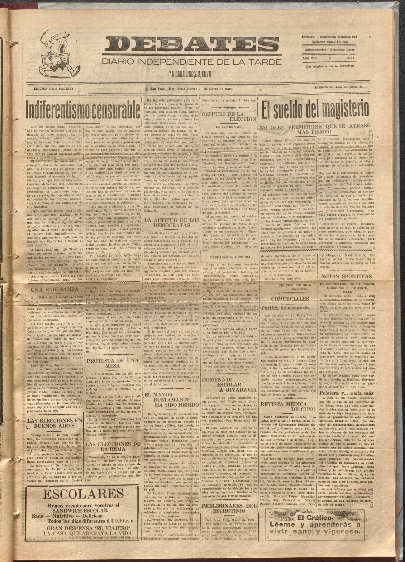 Portada · Diario Debates del 9 de marzo de 1926