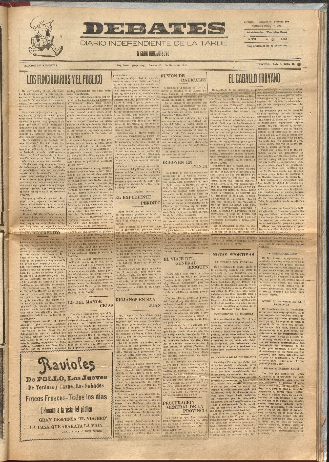 Portada · Diario Debates del 25 de marzo de 1926