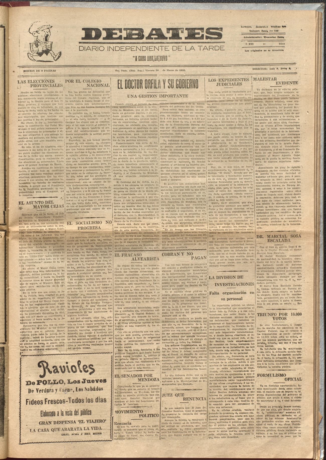 Portada · Diario Debates del 26 de marzo de 1926
