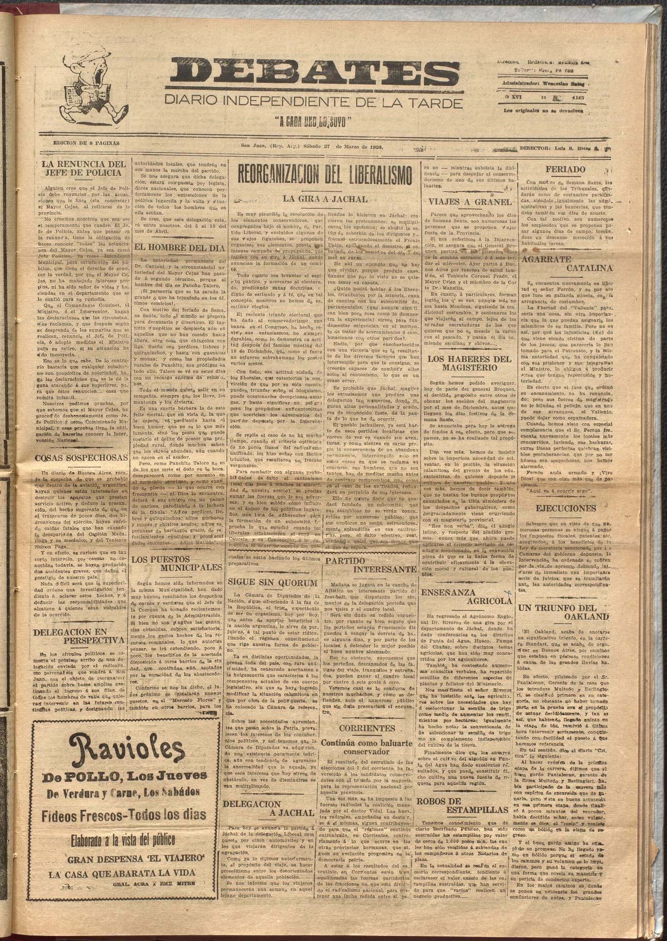 Portada · Diario Debates del 27 de marzo de 1926
