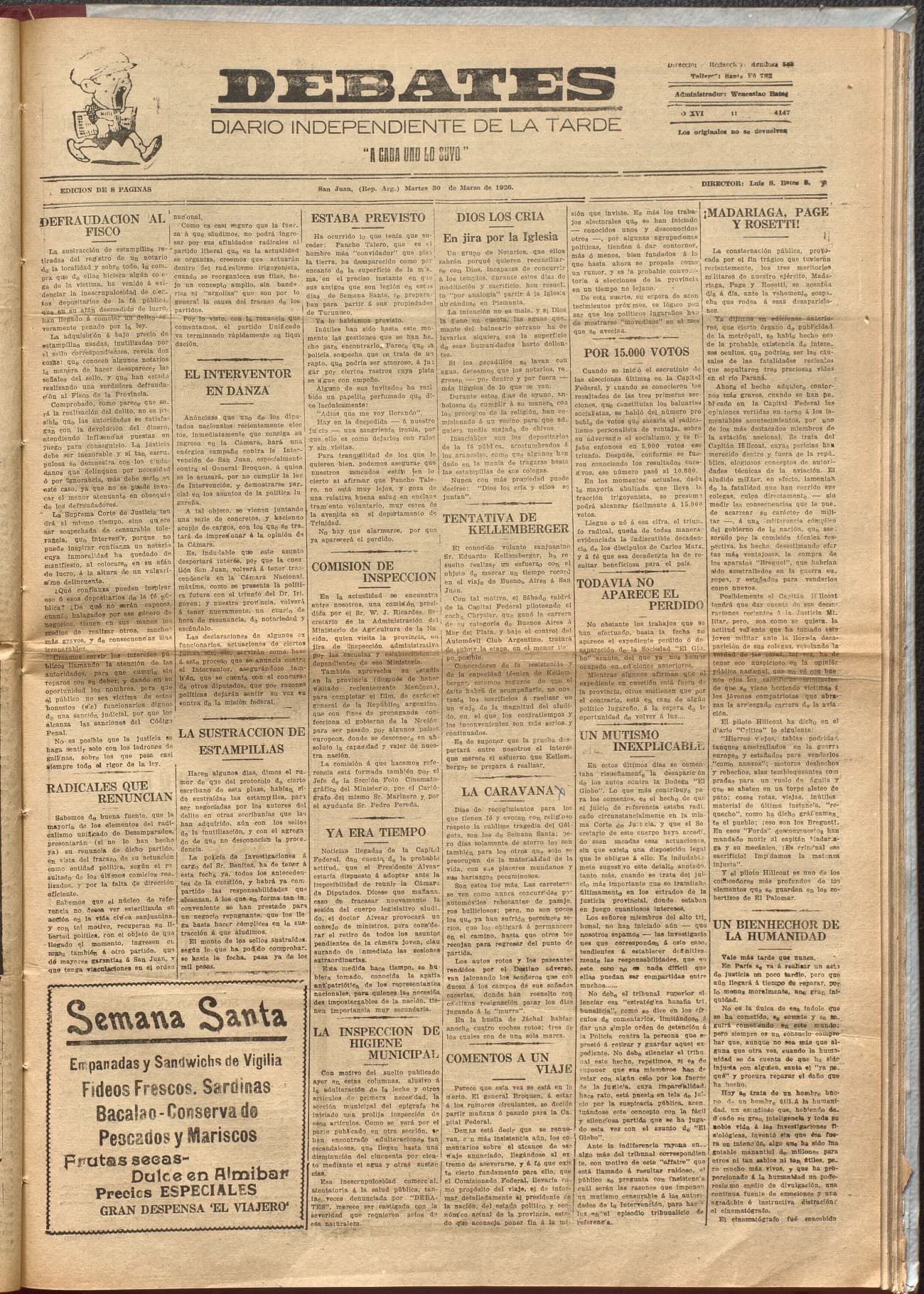 Portada · Diario Debates del 30 de marzo de 1926
