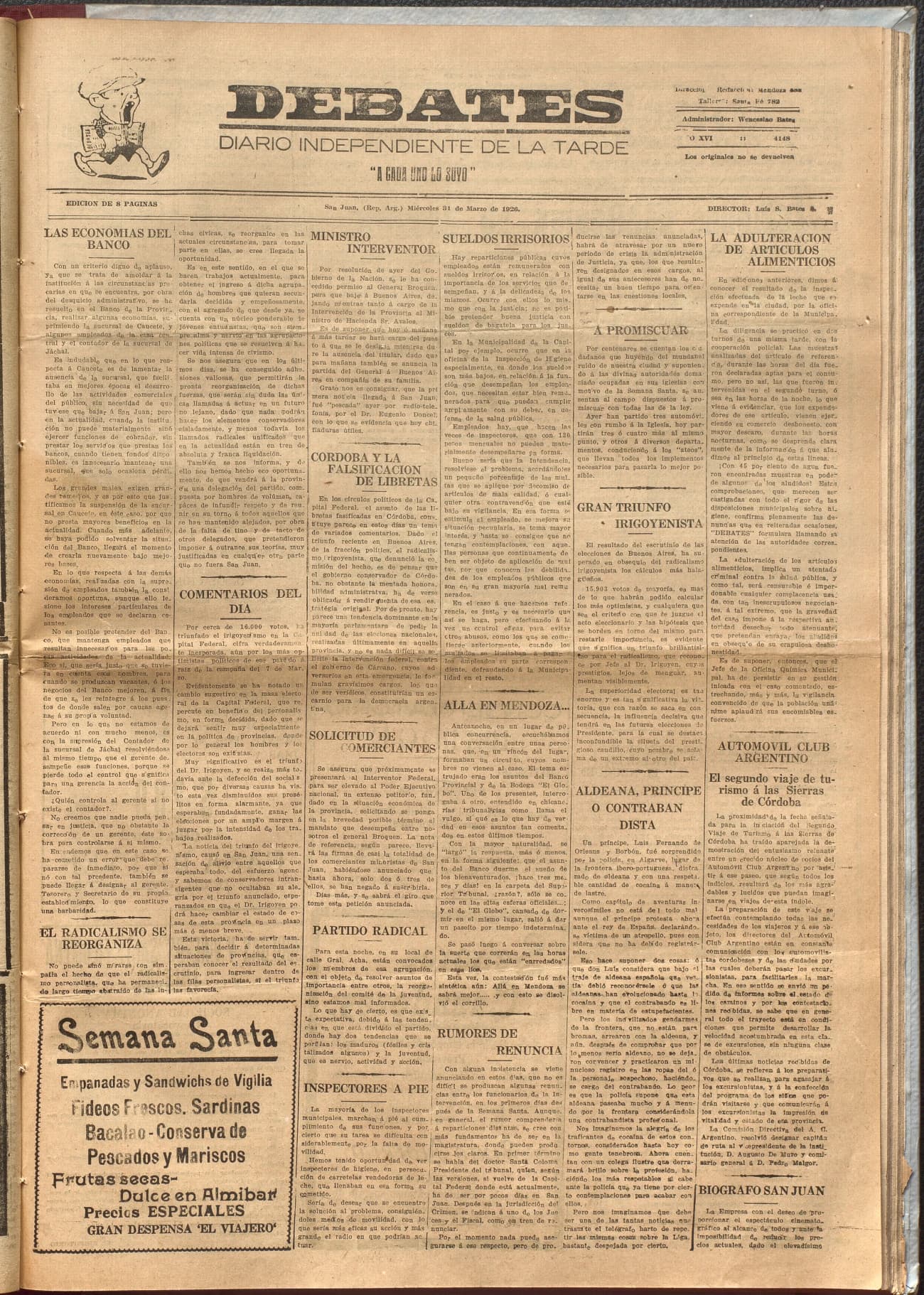 Portada · Diario Debates del 31 de marzo de 1926