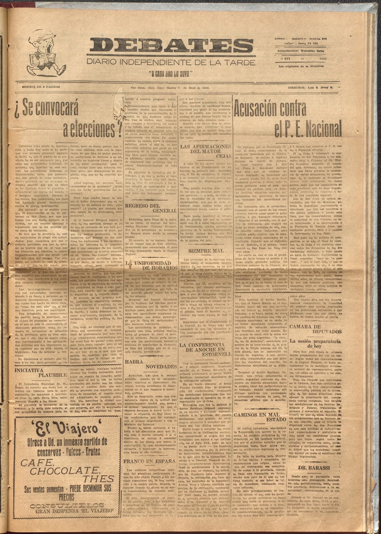 Portada · Diario Debates del 6 de abril de 1926
