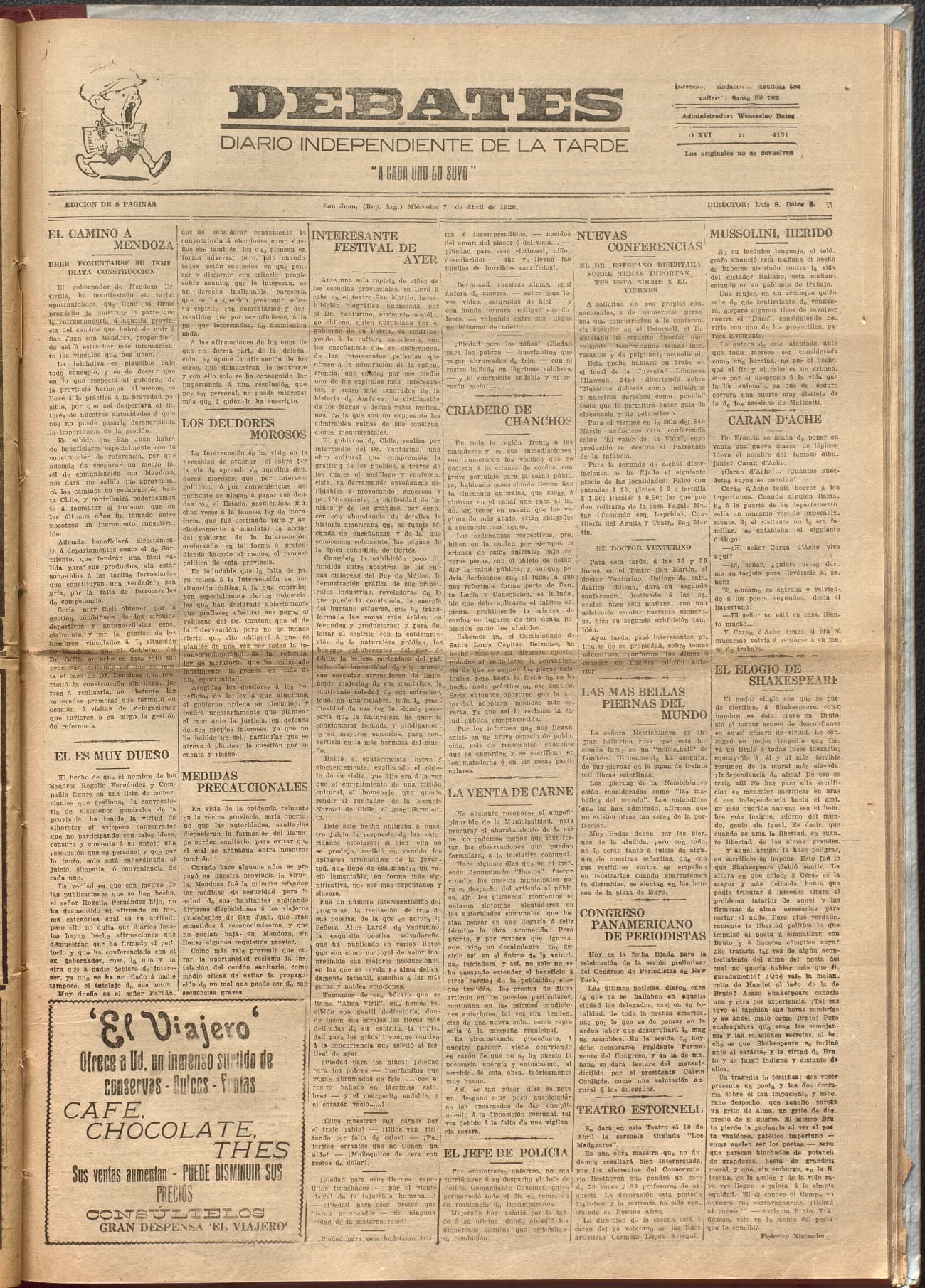 Portada · Diario Debates del 7 de abril de 1926