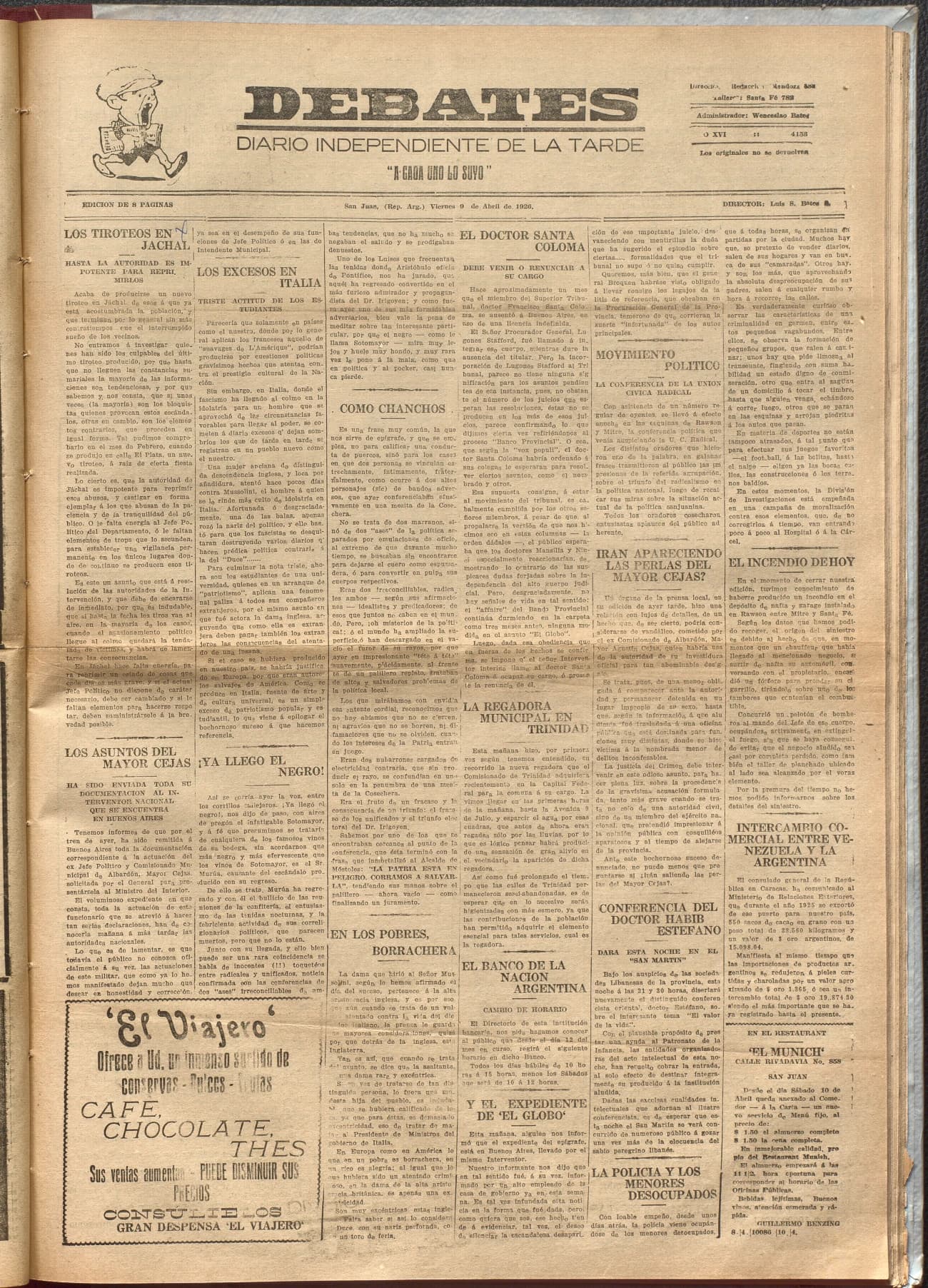 Portada · Diario Debates del 9 de abril de 1926