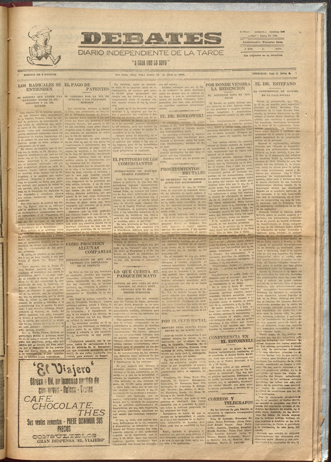 Portada · Diario Debates del 12 de abril de 1926