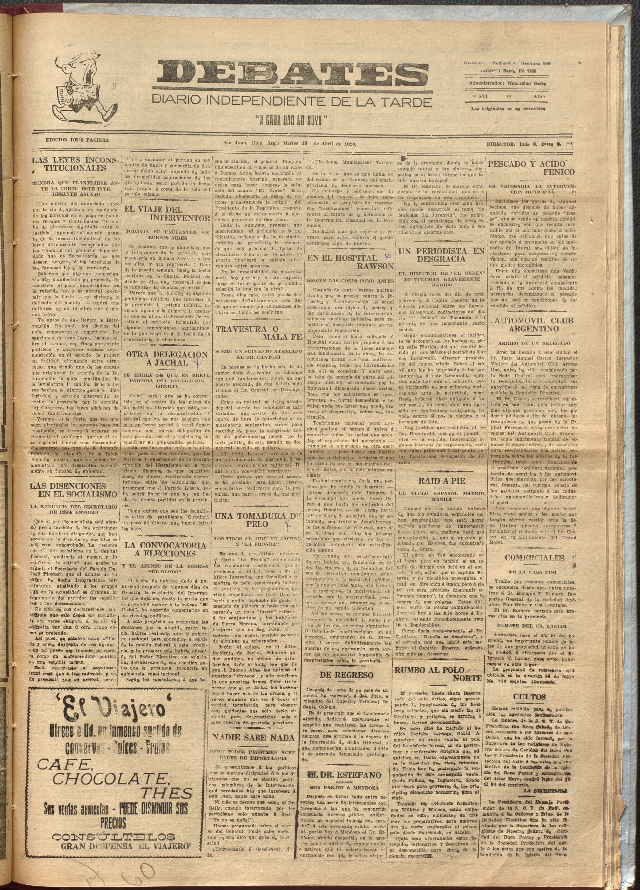 Portada · Diario Debates del 13 de abril de 1926
