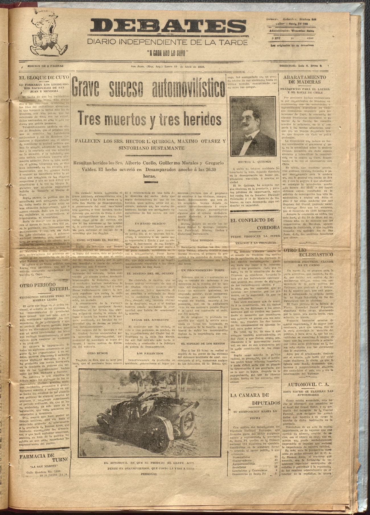 Portada · Diario Debates del 19 de abril de 1926