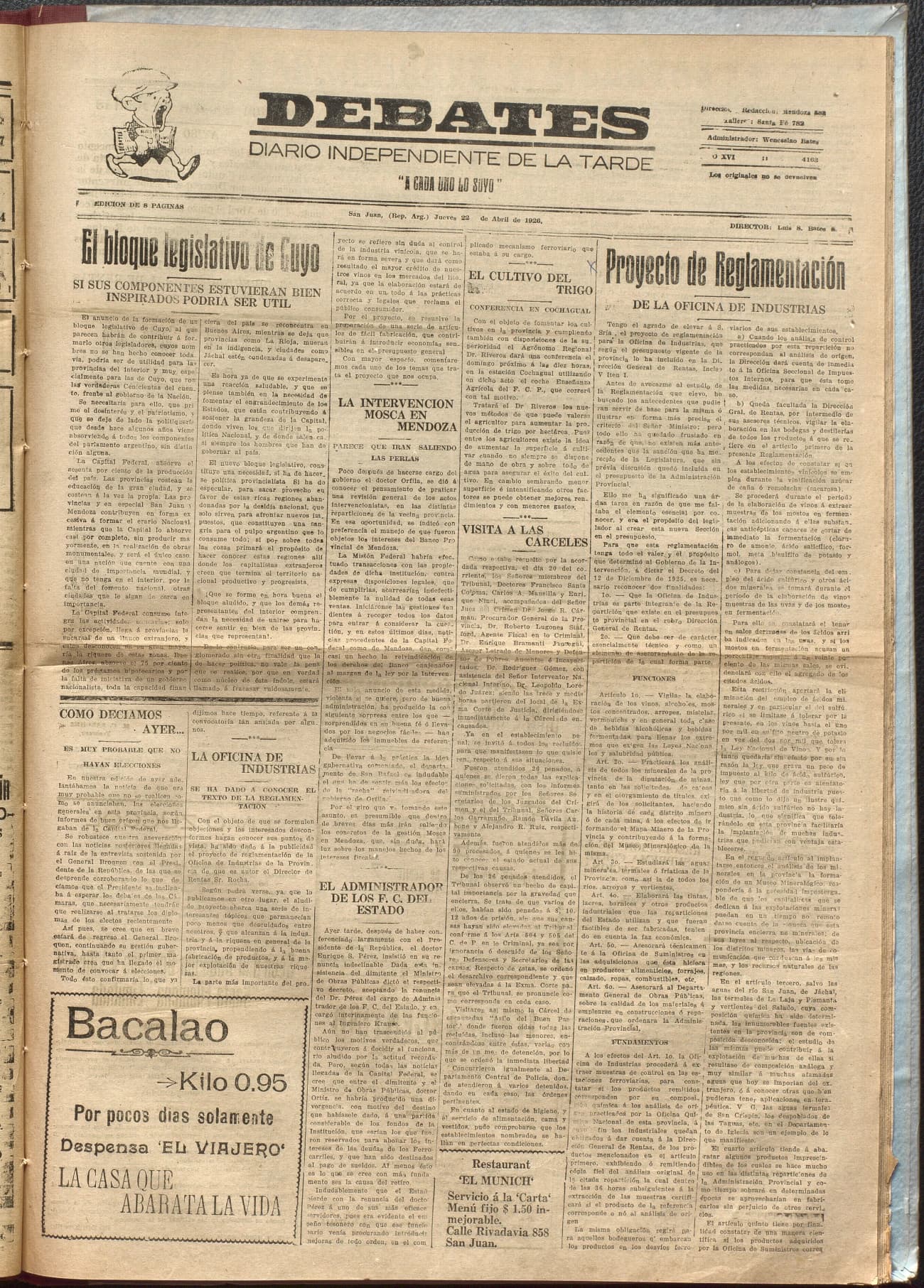 Portada · Diario Debates del 22 de abril de 1926