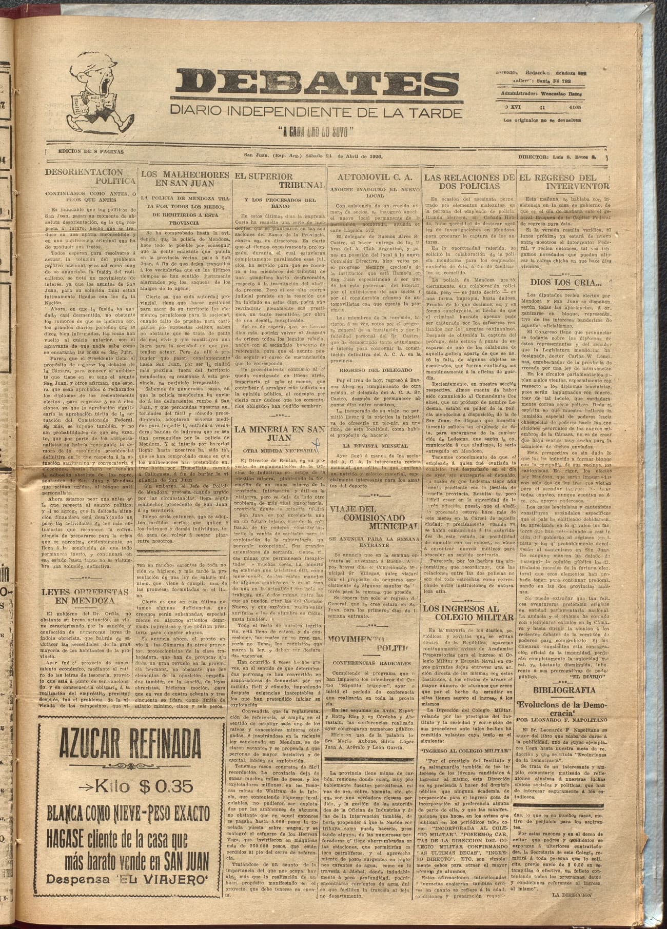 Portada · Diario Debates del 24 de abril de 1926