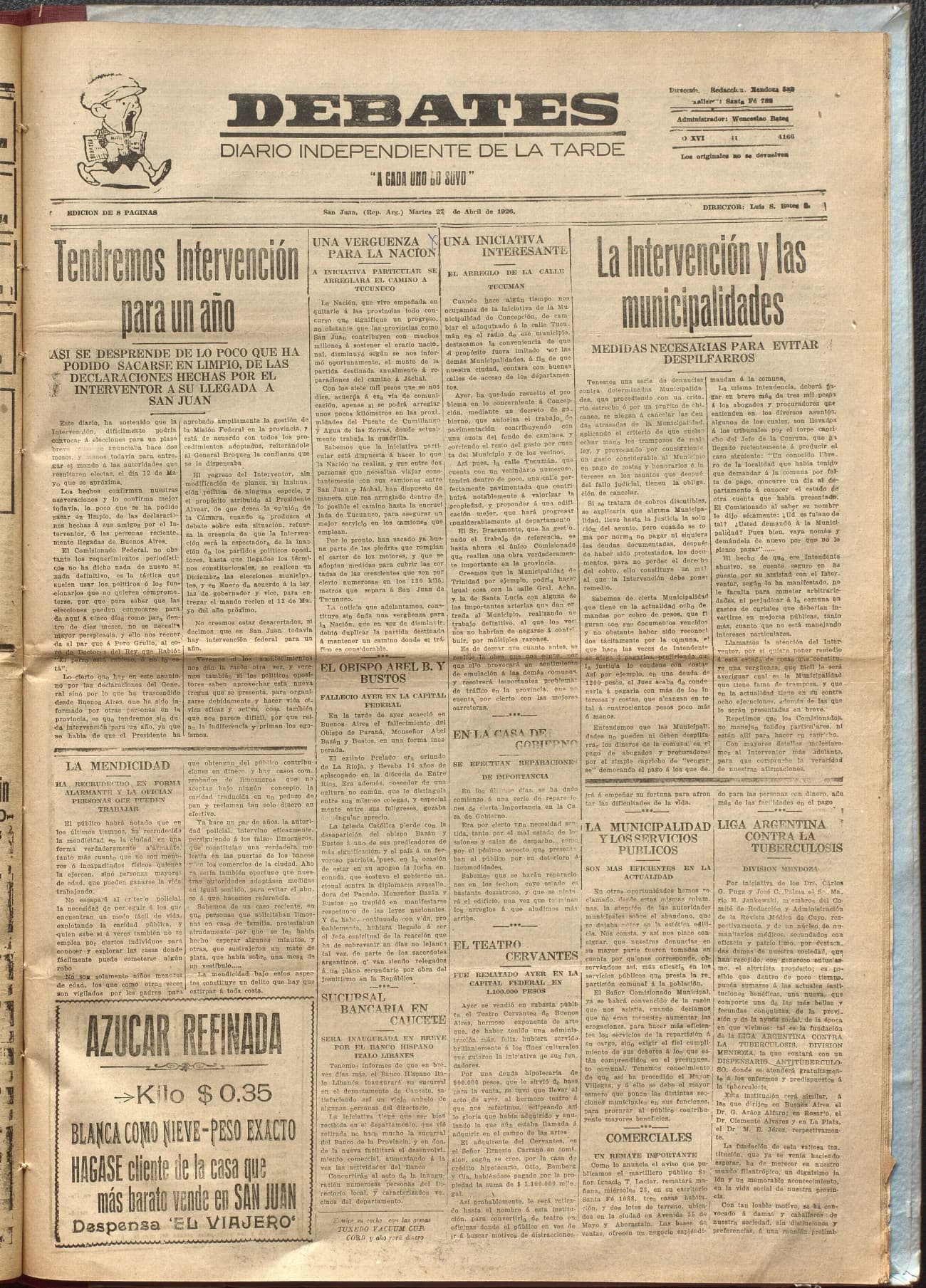 Portada · Diario Debates del 27 de abril de 1926