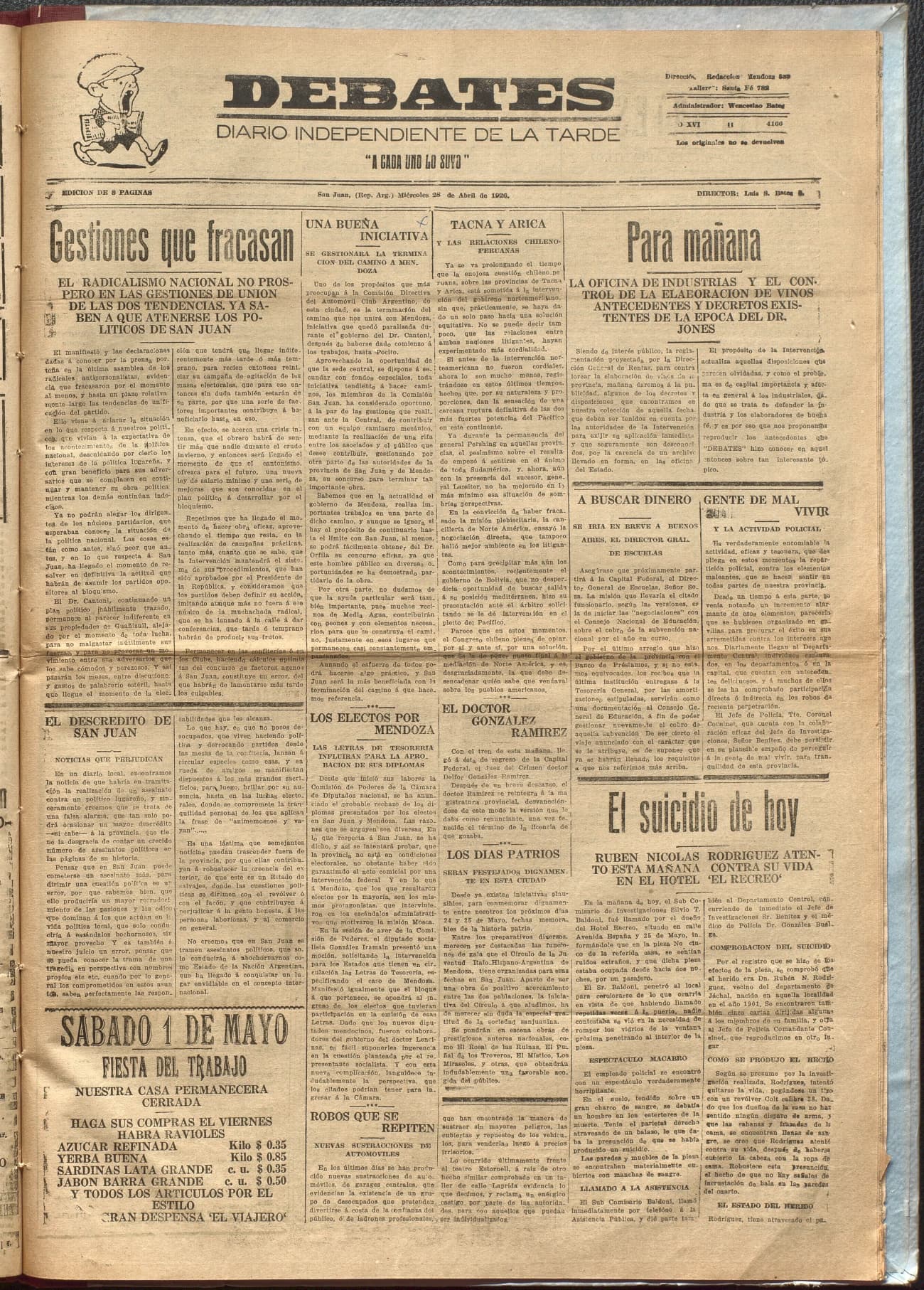Portada · Diario Debates del 28 de abril de 1926