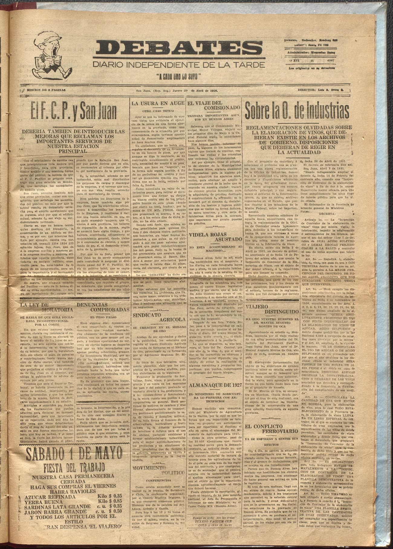 Portada · Diario Debates del 29 de abril de 1926