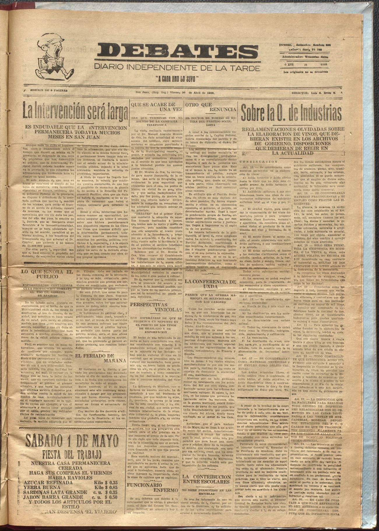 Portada · Diario Debates del 30 de abril de 1926